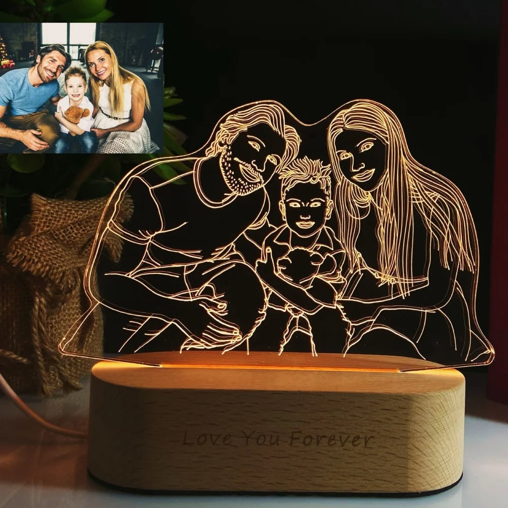 Custom Photo Outline LED Lamp Personalized Wooden Base Warm Light - Image 3