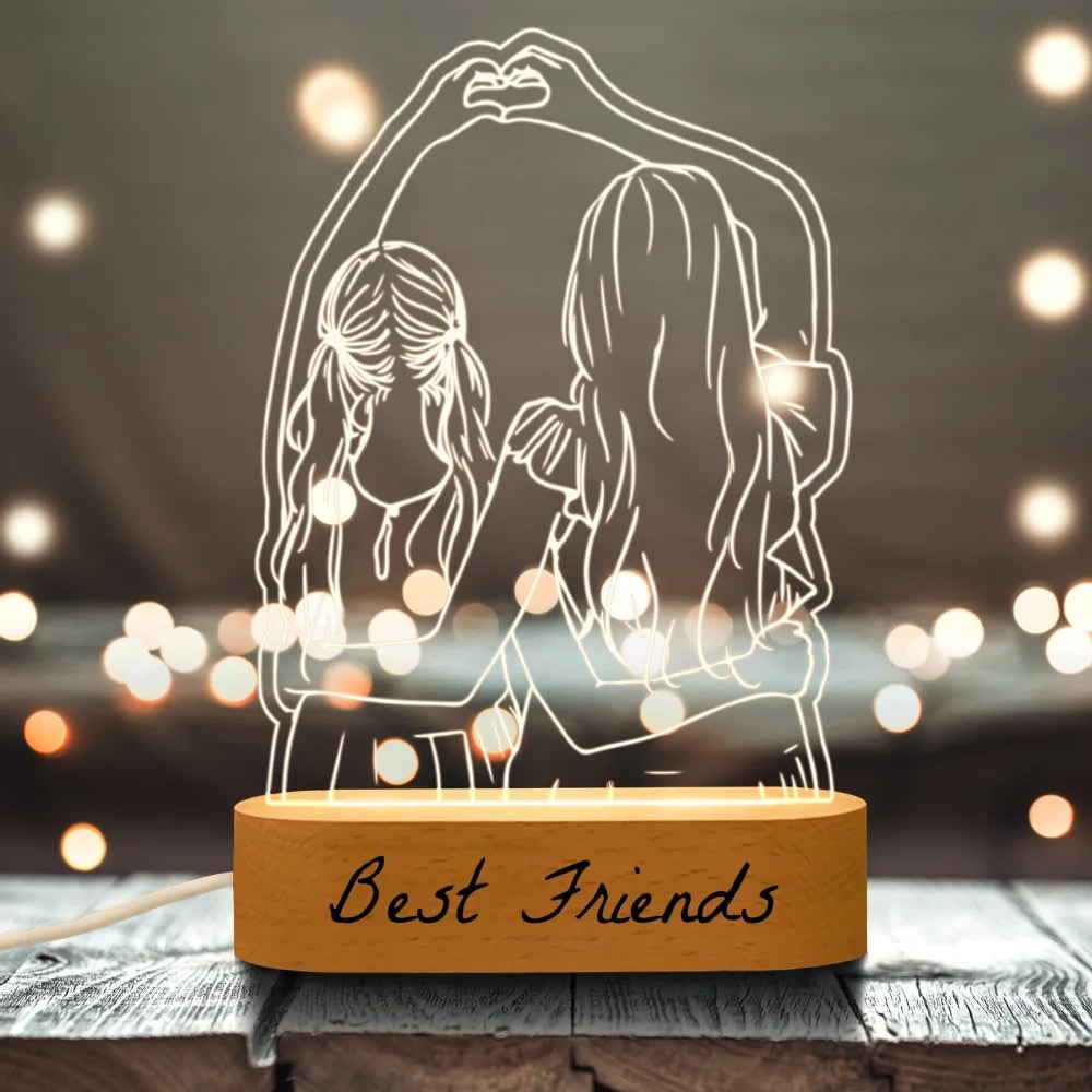 Custom Photo Outline LED Lamp Personalized Wooden Base Warm Light - Image 4