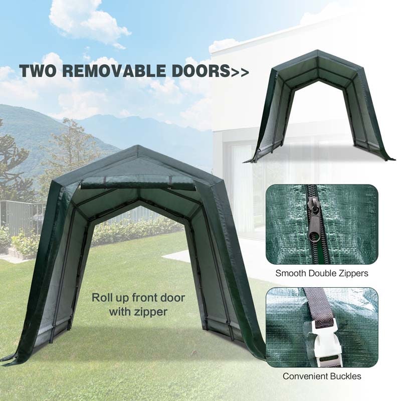 Dark Green Canopy Tent Outdoor Storage 10x10 Portable Garage - Image 11