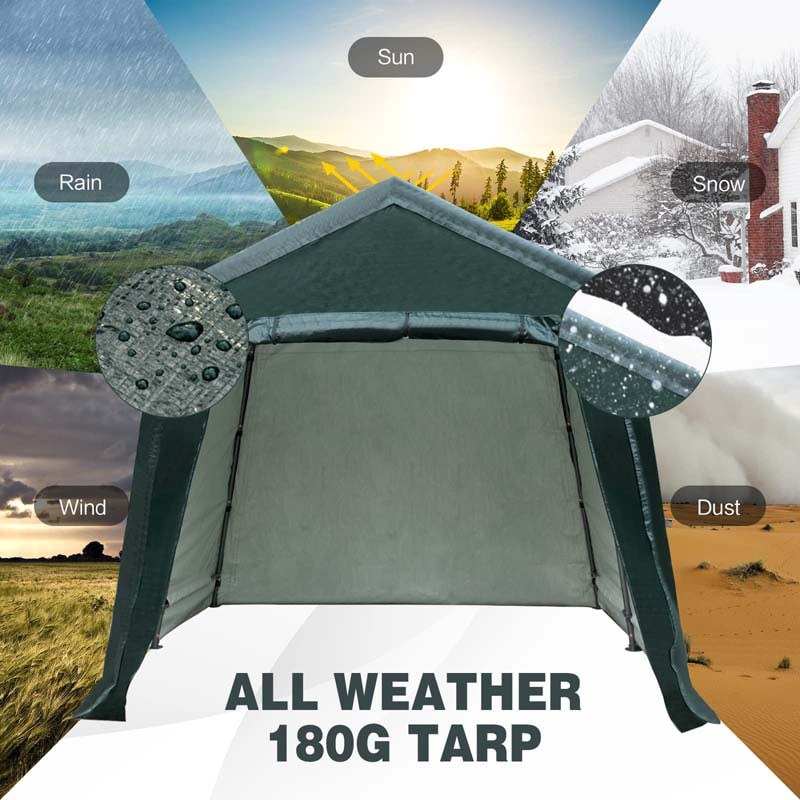 Dark Green Canopy Tent Outdoor Storage 10x10 Portable Garage - Image 8