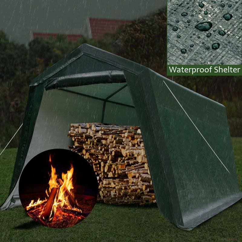 Dark Green Canopy Tent Outdoor Storage 10x10 Portable Garage - Image 9