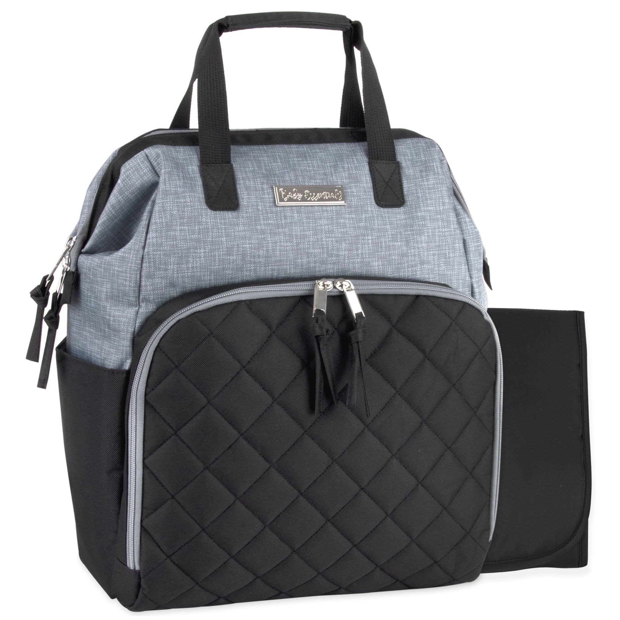 Diaper Bag Backpack Baby Essentials Changing Pad Quilted Grey Black - Image 1
