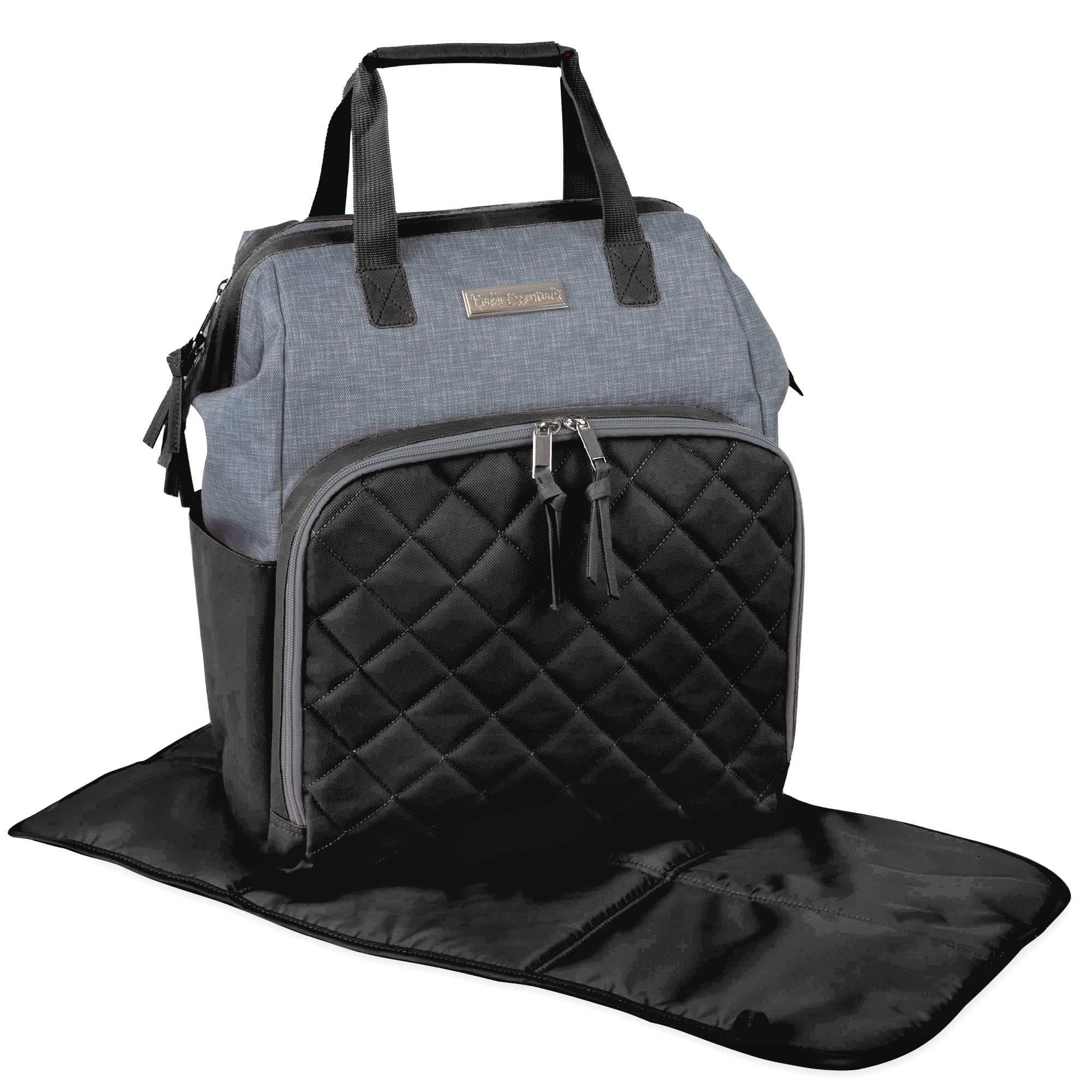 Diaper Bag Backpack Baby Essentials Changing Pad Quilted Grey Black - Image 3