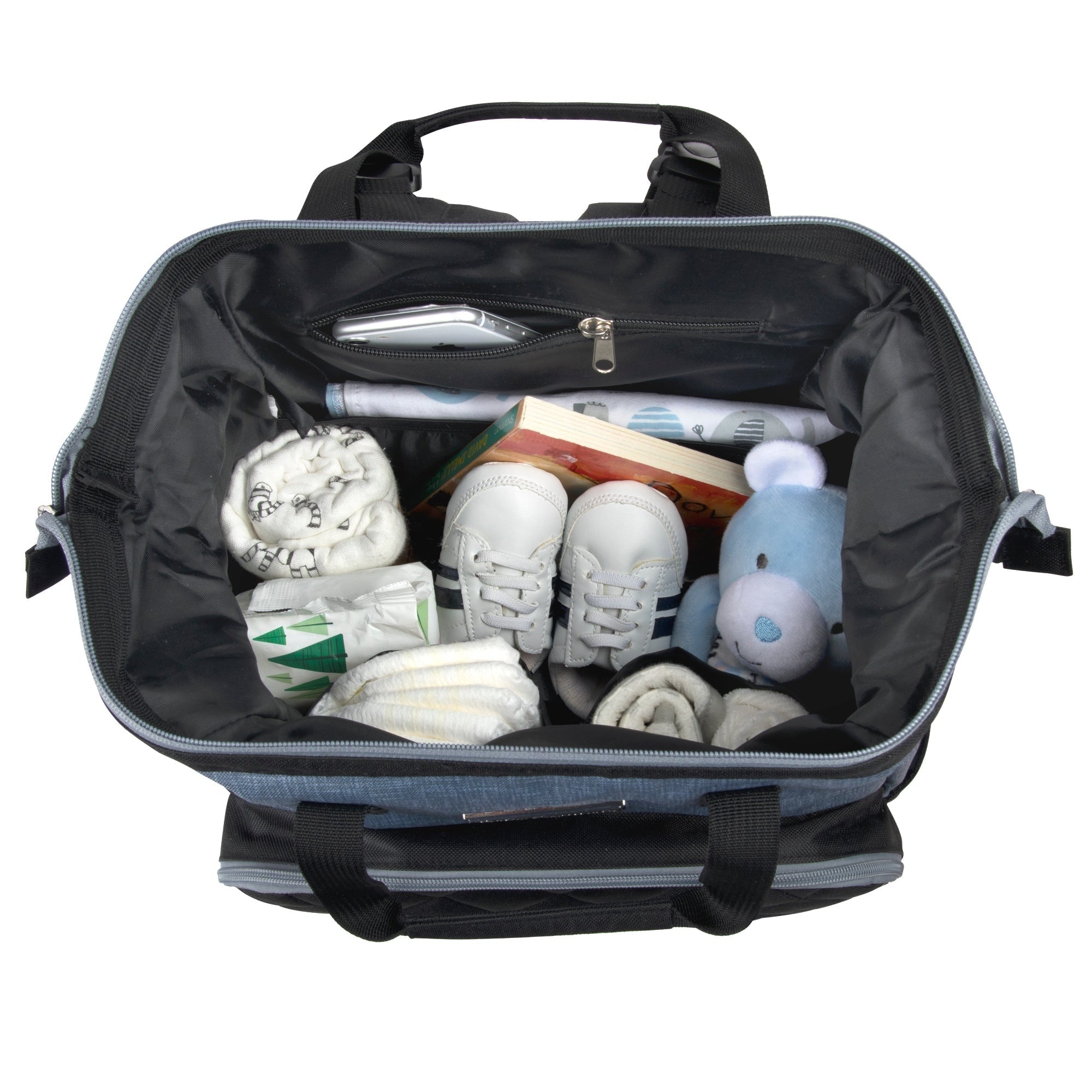 Diaper Bag Backpack Baby Essentials Changing Pad Quilted Grey Black - Image 6