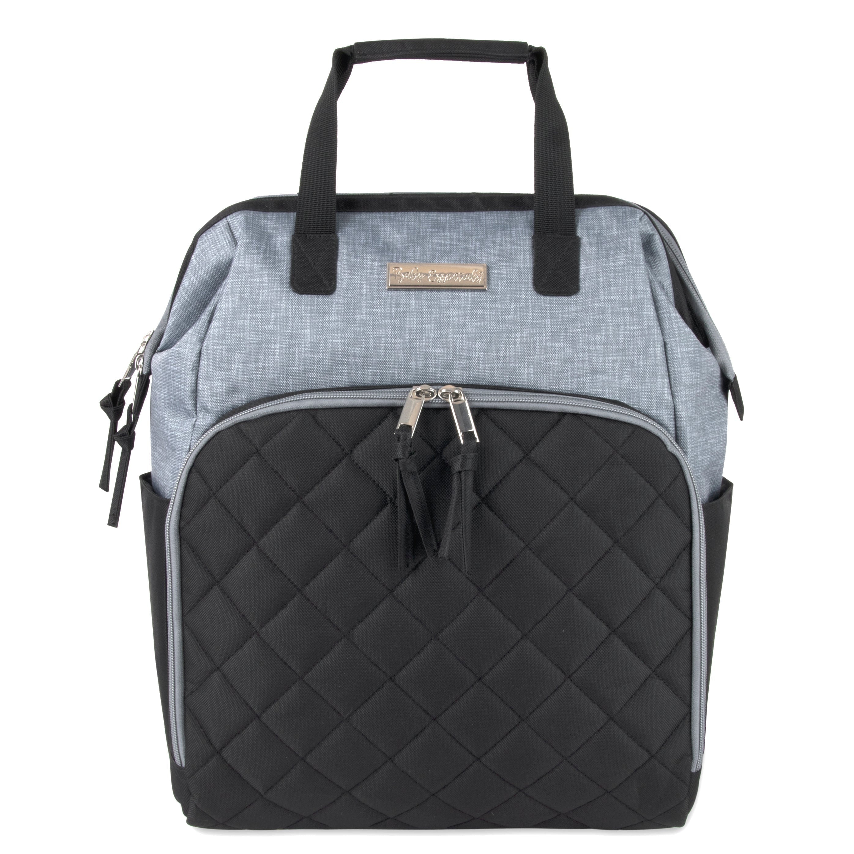 Diaper Bag Backpack Baby Essentials Changing Pad Quilted Grey Black - Image 9