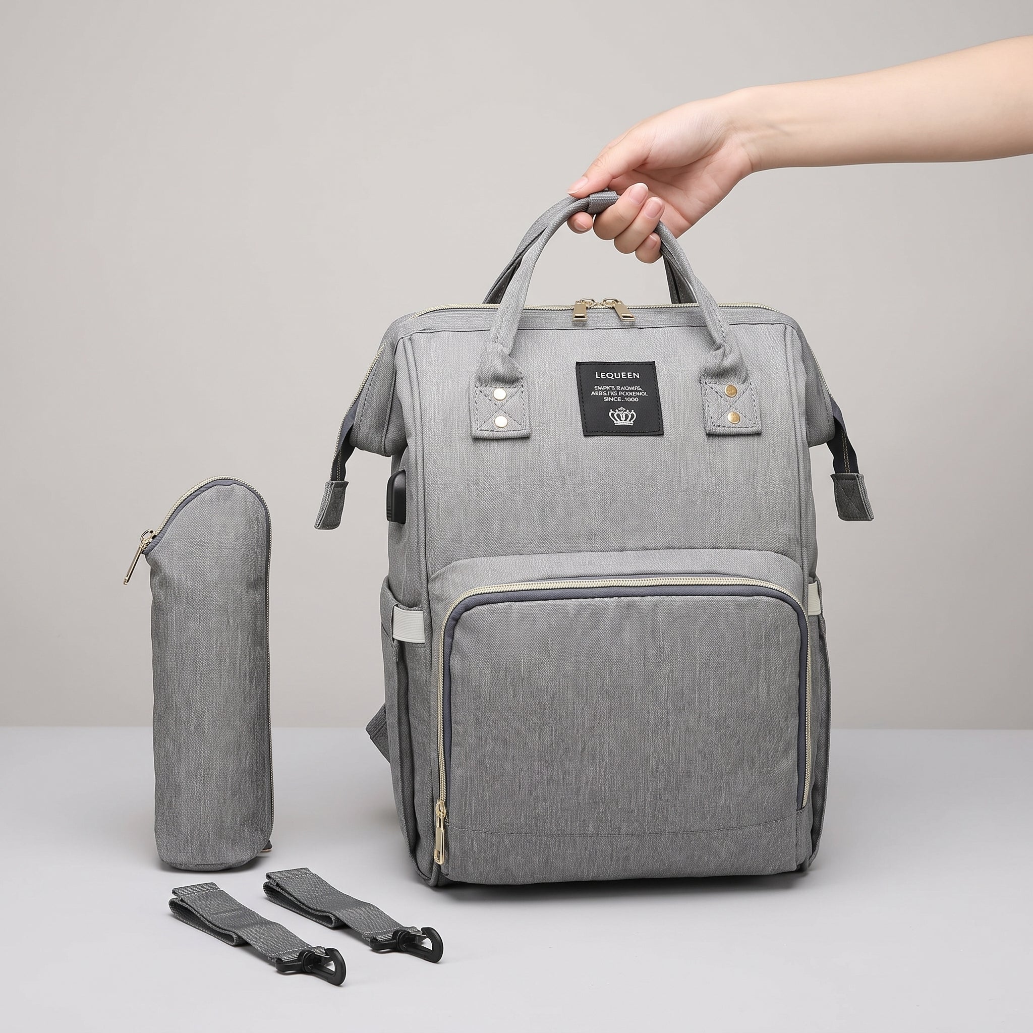Convertible Diaper Bag Backpack Heathered Grey, Pink, Or Black - scale