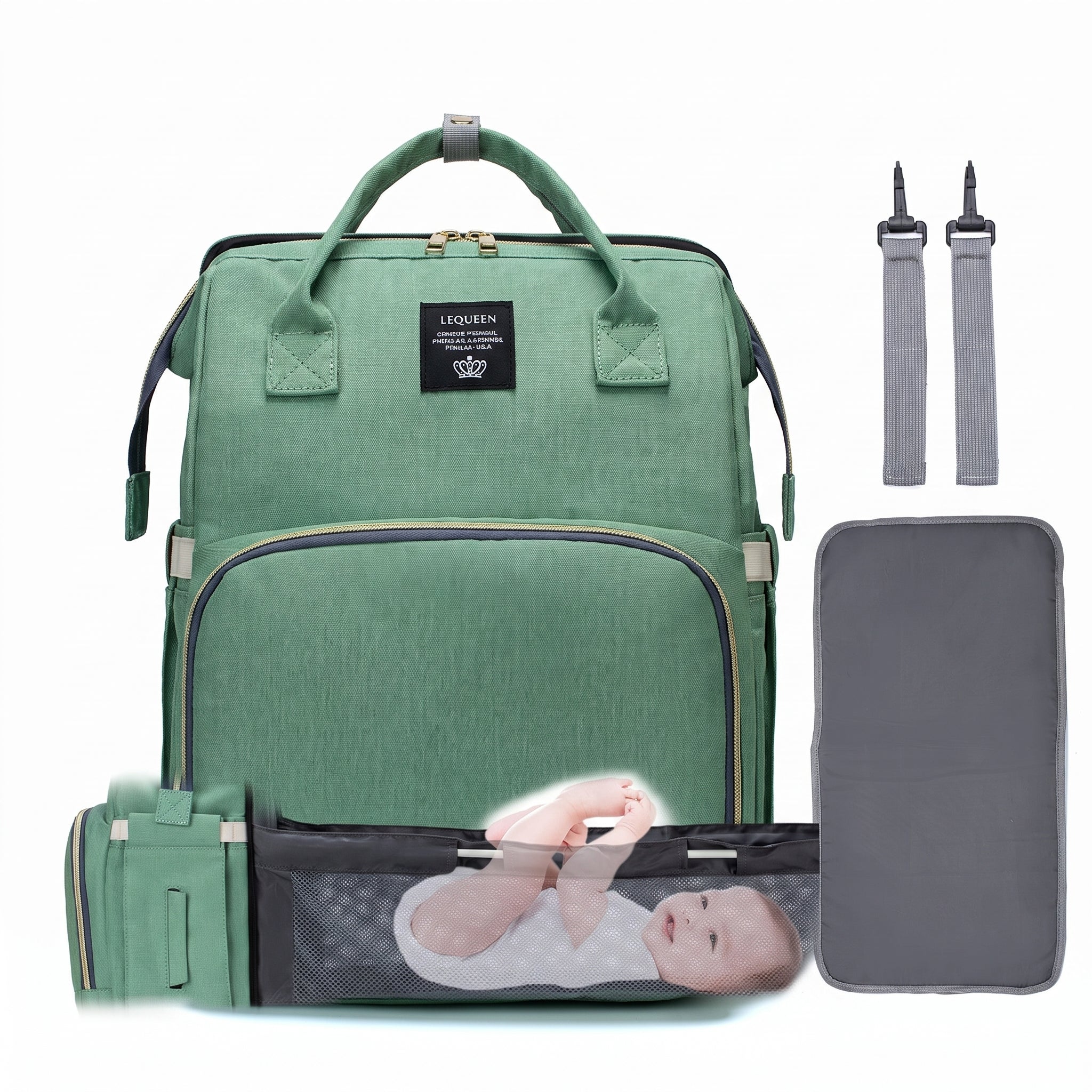 Convertible Diaper Bag Backpack Heathered Grey, Pink, Or Black - Image 23