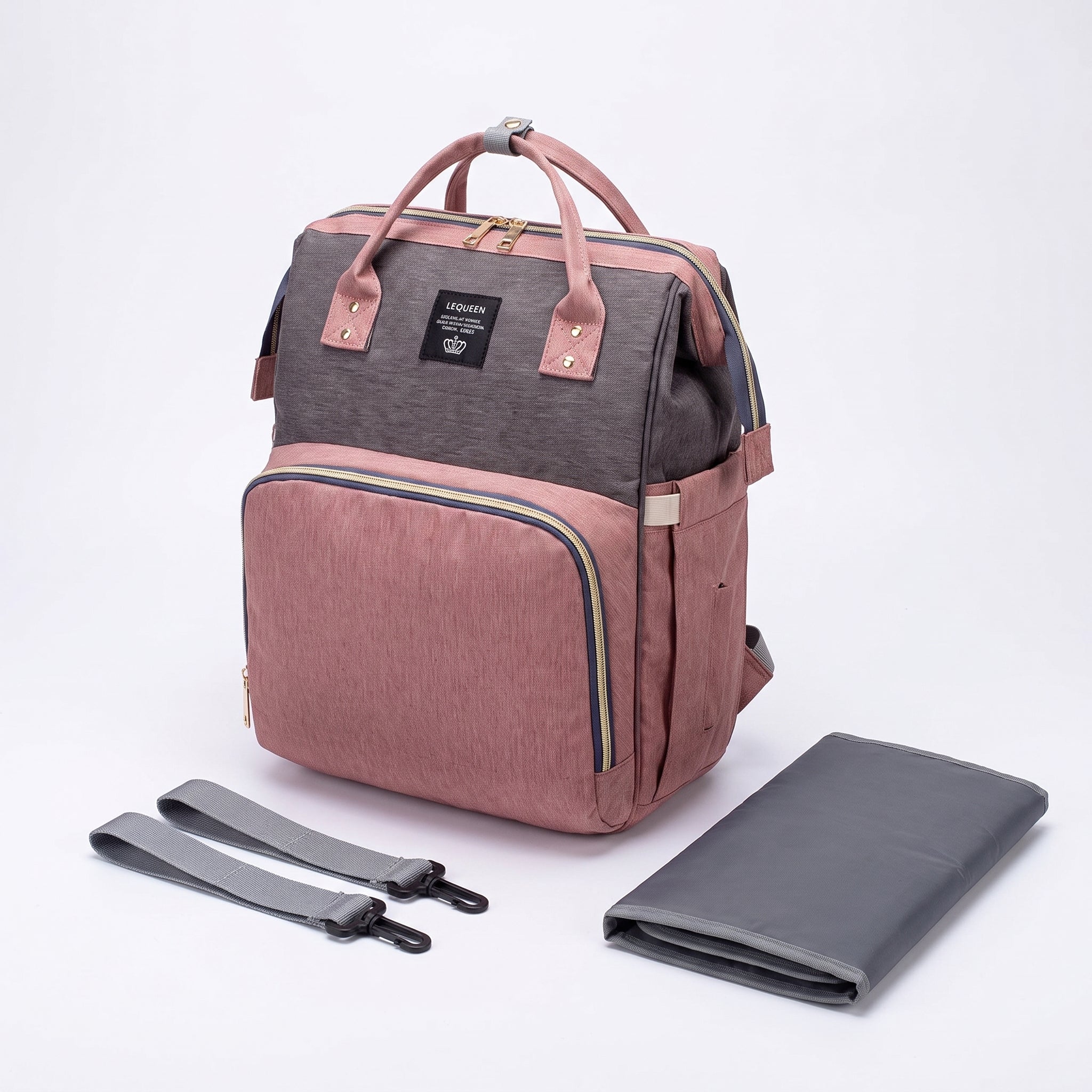 Convertible Diaper Bag Backpack Heathered Grey, Pink, Or Black - Image 45