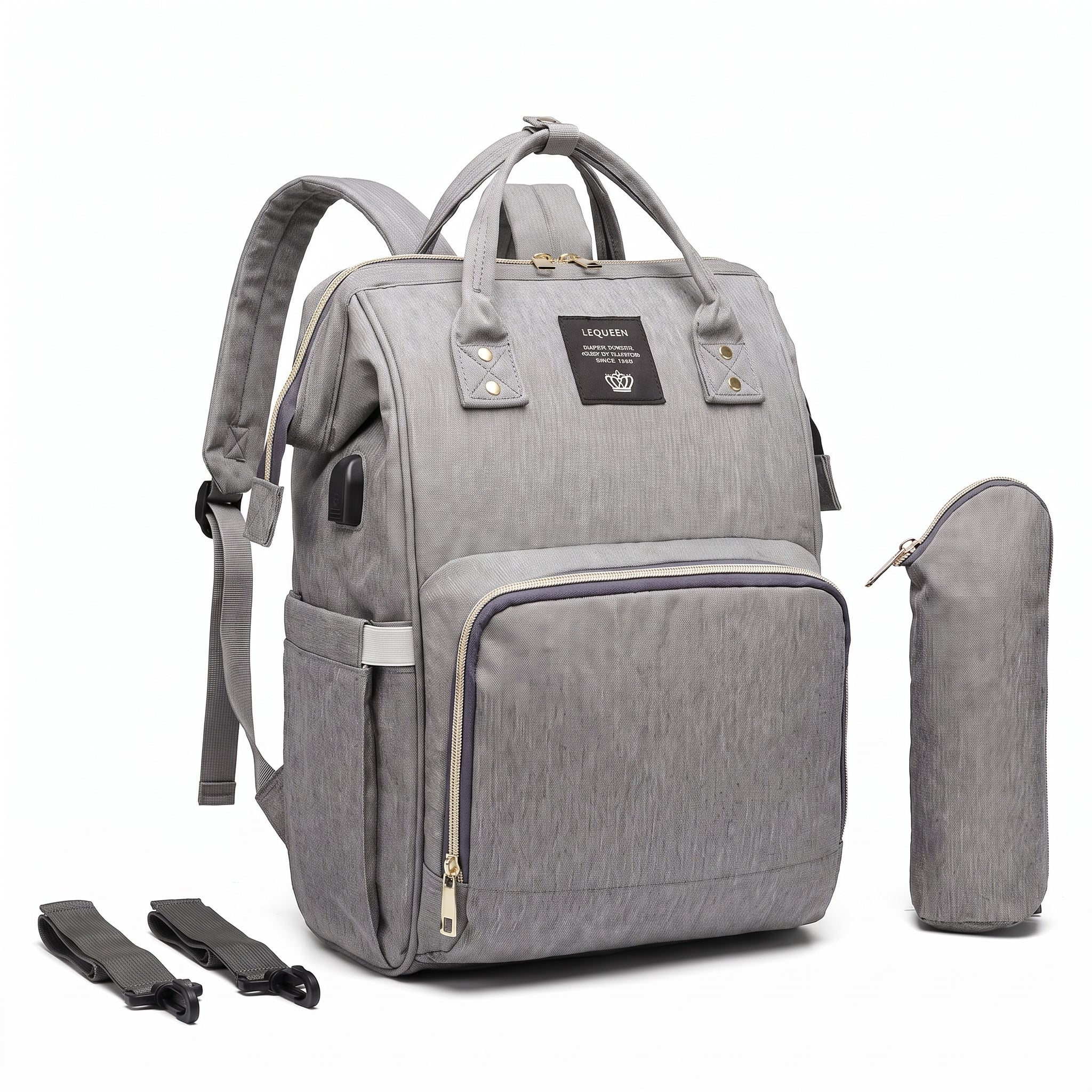 Convertible Diaper Bag Backpack Heathered Grey, Pink, Or Black - Image 17