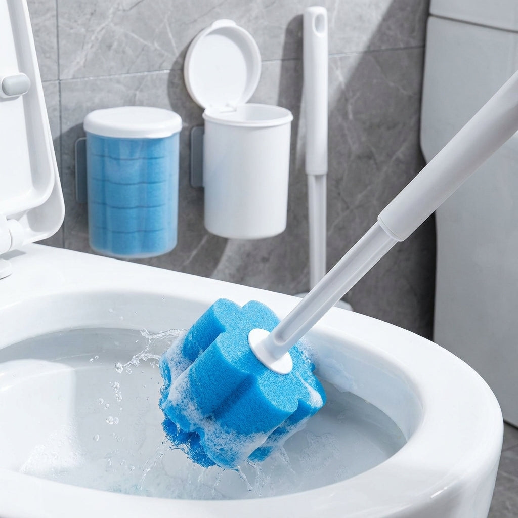 Toilet Cleaning Disposable Toilet Brush Holder Push Button Design - Image 2