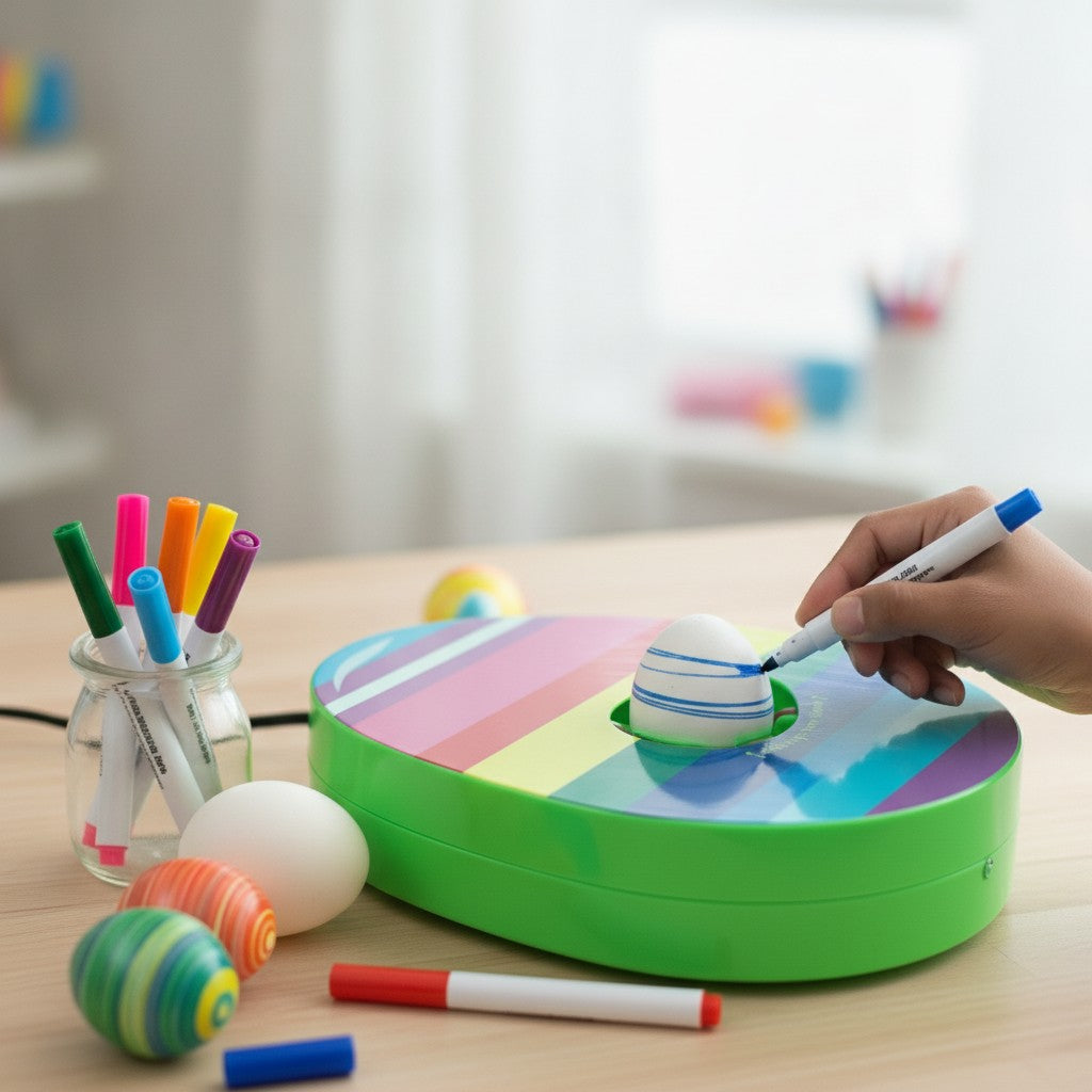 egg decorating spinner in use, lifestyle scene