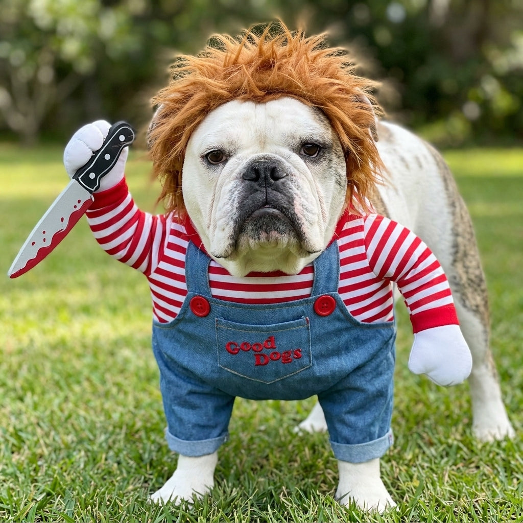 Halloween Costume Dog Funny Cosplay Costume Wig Prop Knife - hero