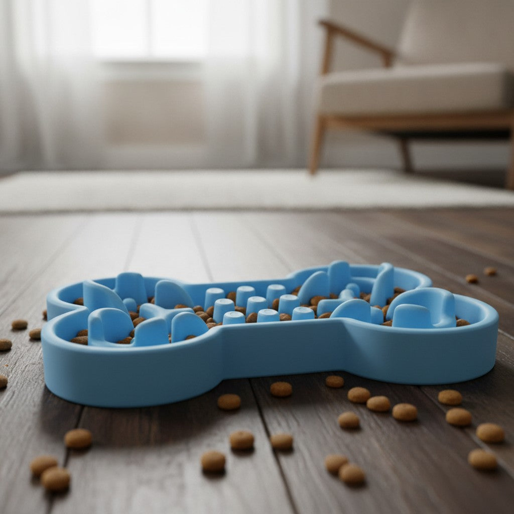 slow feeder dog bowl in use, lifestyle scene