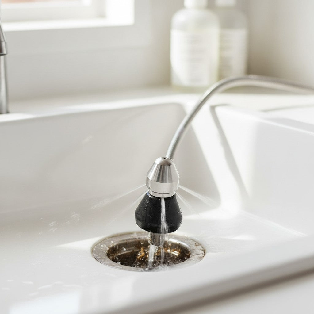 drain jet nozzle in use, lifestyle scene
