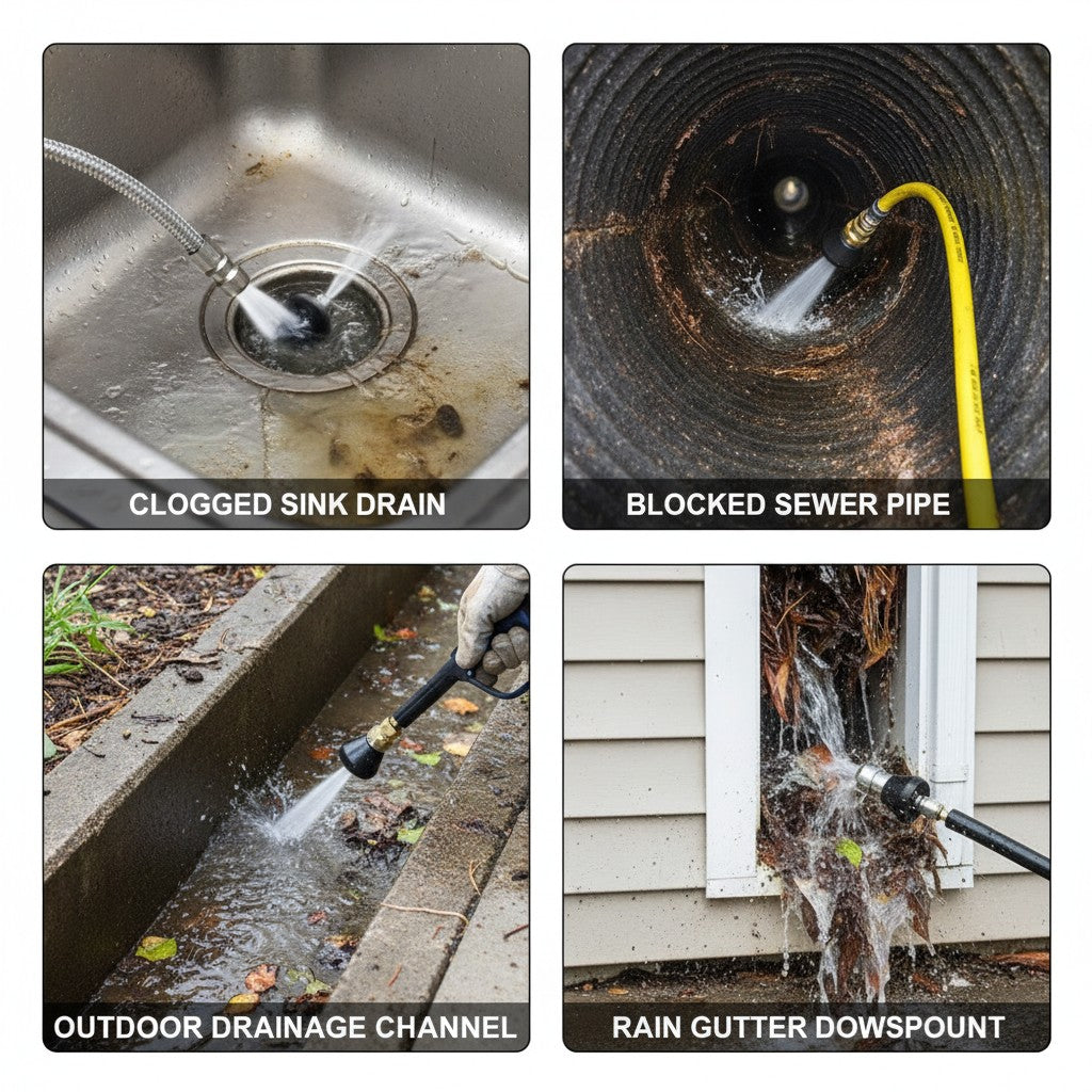 Drain Jet Nozzle, High-Pressure Sewer Jetter Attachment, 1/4 in Quick Connect Pipe Clog Cleaning Tool benefits