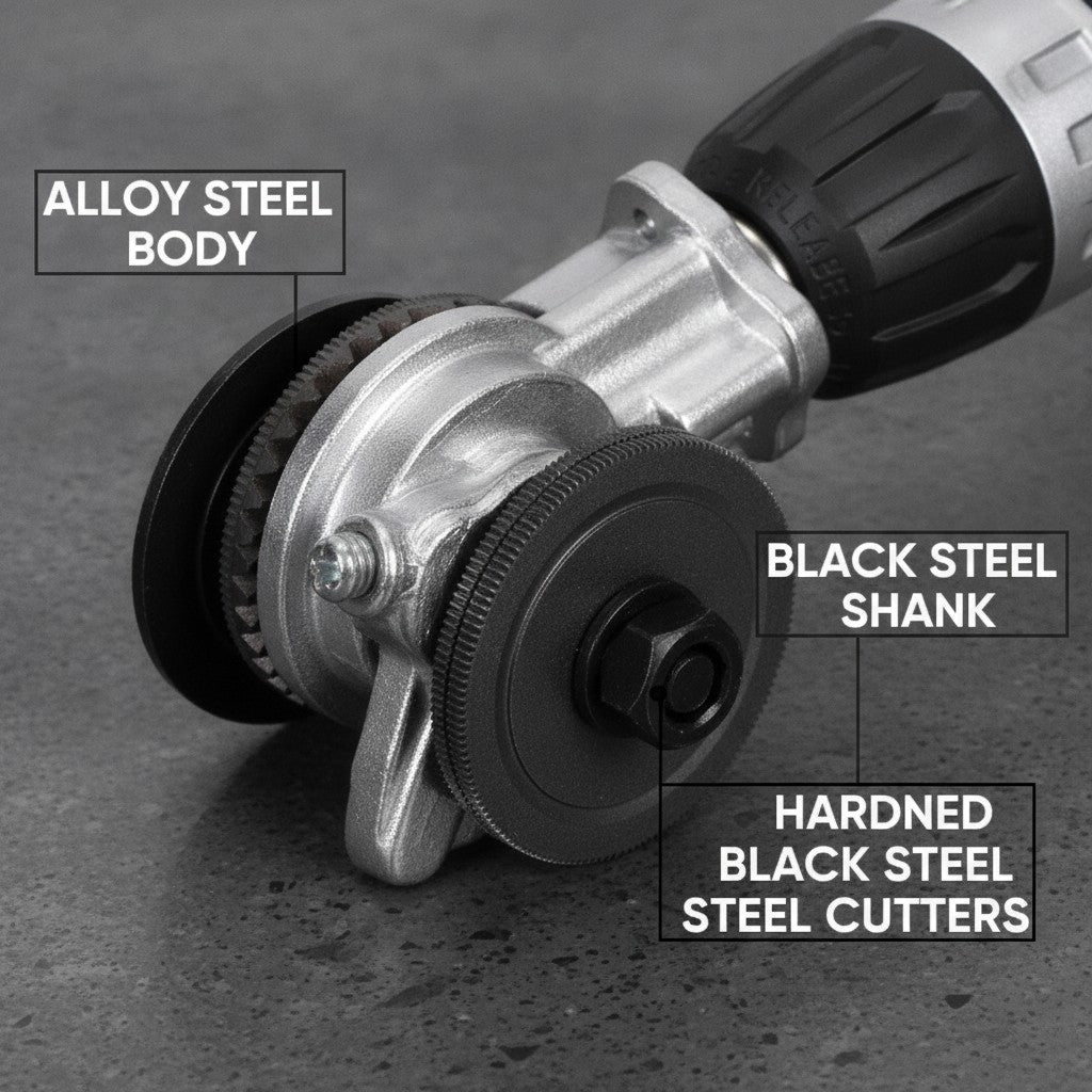 drill nibbler attachment close-up construction and materials