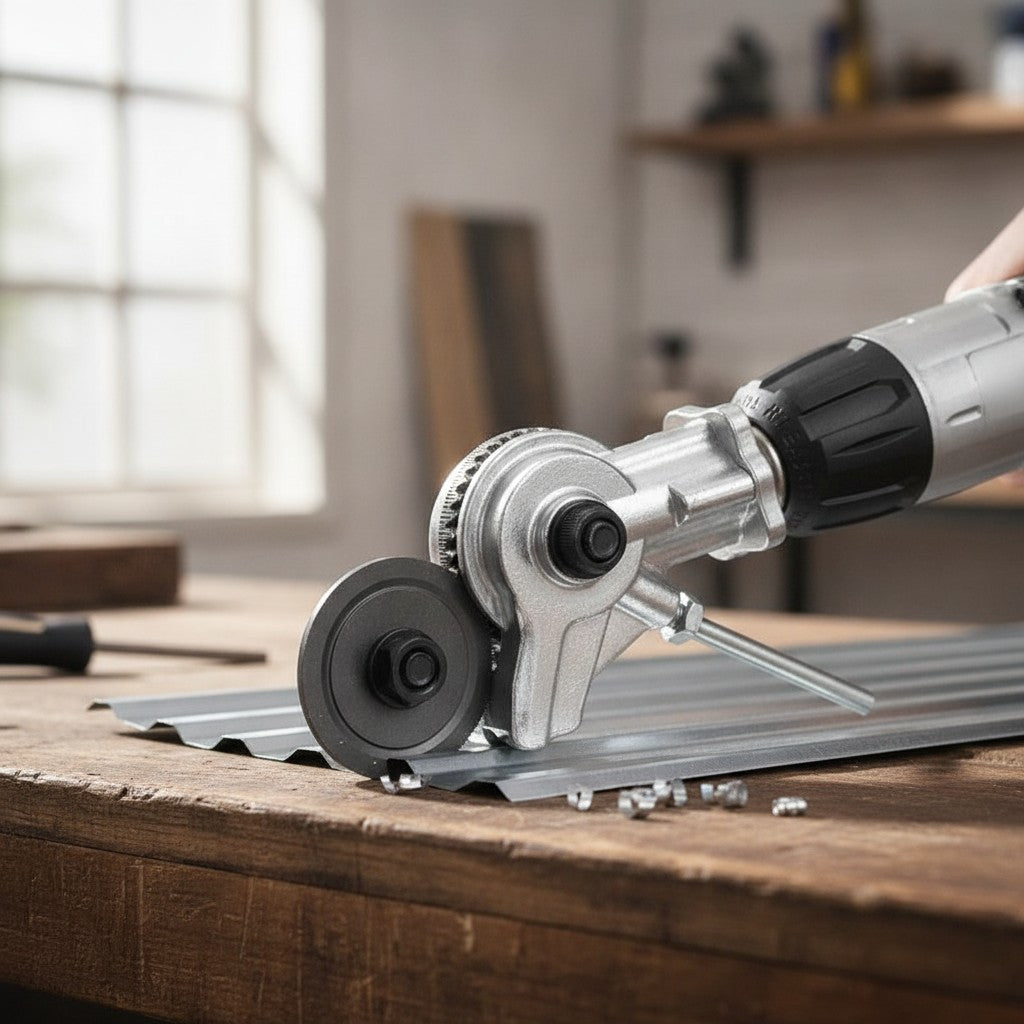 drill nibbler attachment in use, lifestyle scene