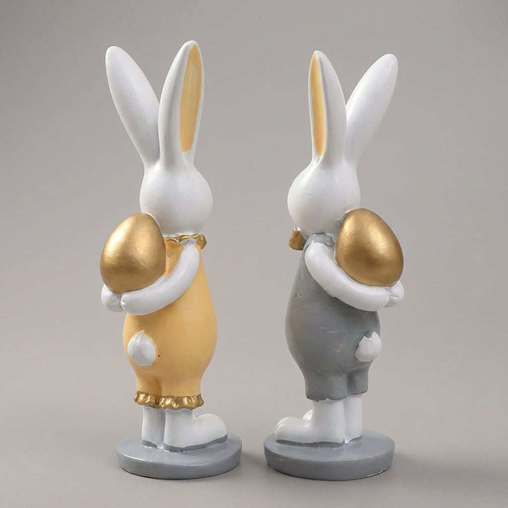 Easter Bunny Figurines Standing Pair Easter Decor Holiday Decorations - angle