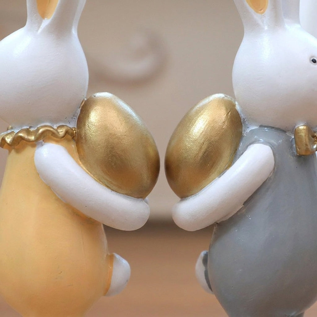 Easter Bunny Figurines Standing Pair Easter Decor Holiday Decorations - detail
