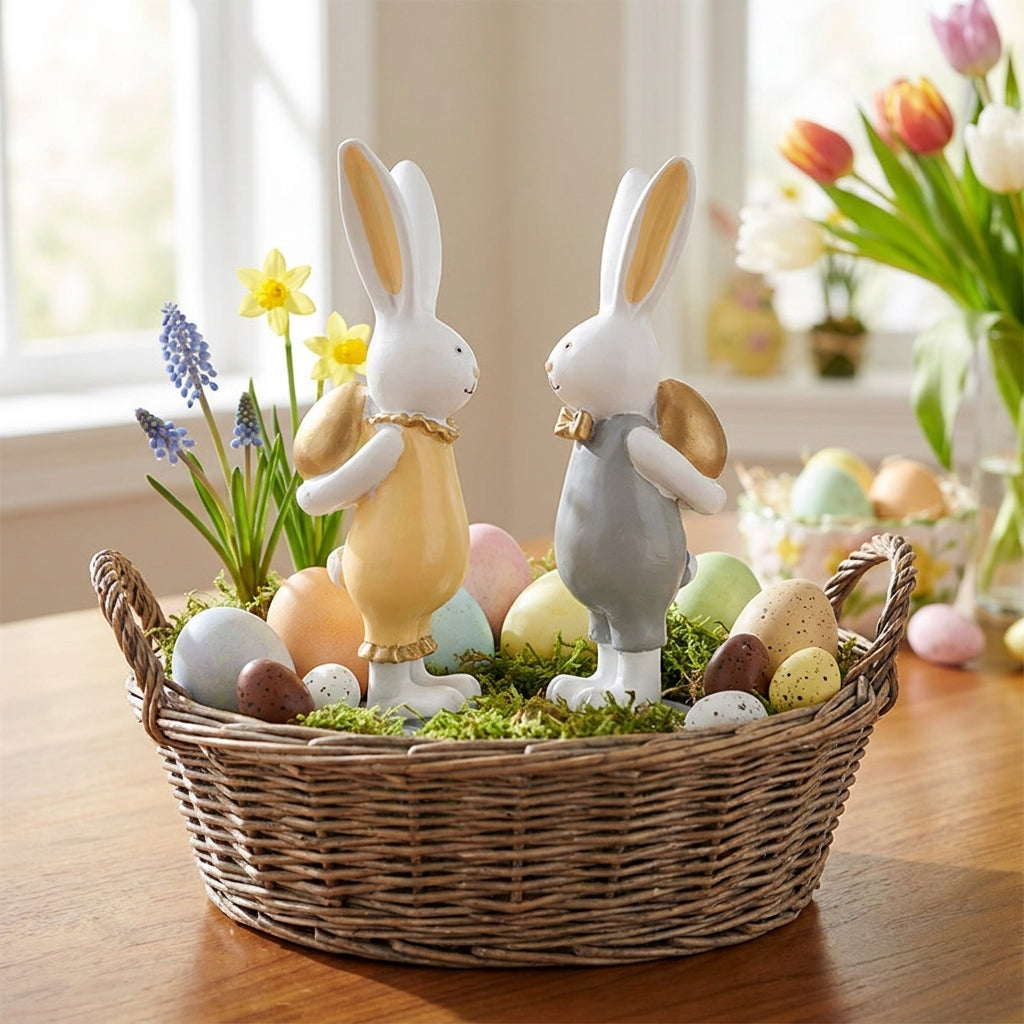 Easter Bunny Figurines Standing Pair Easter Decor Holiday Decorations - hero