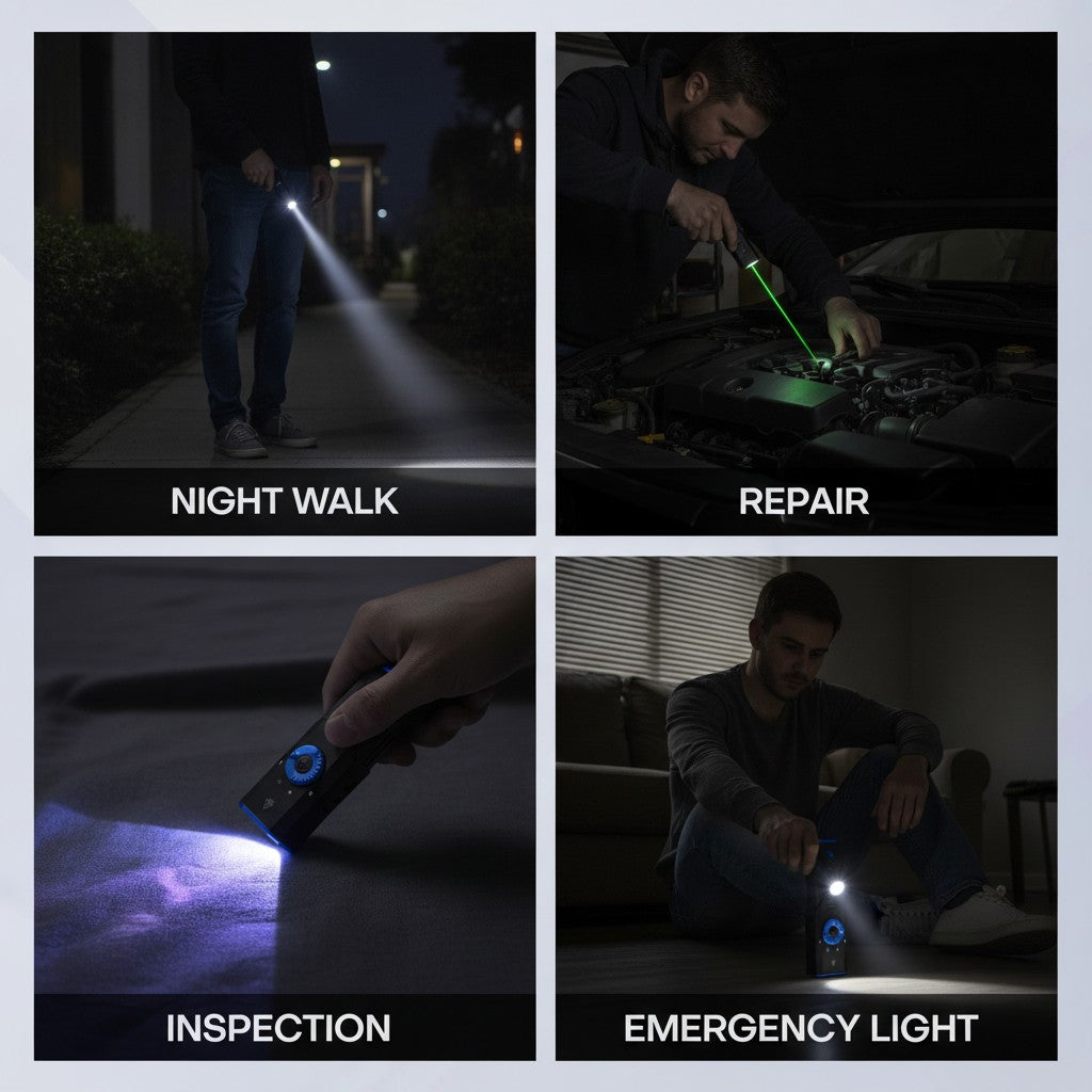 edc pocket flashlight shown in multiple settings