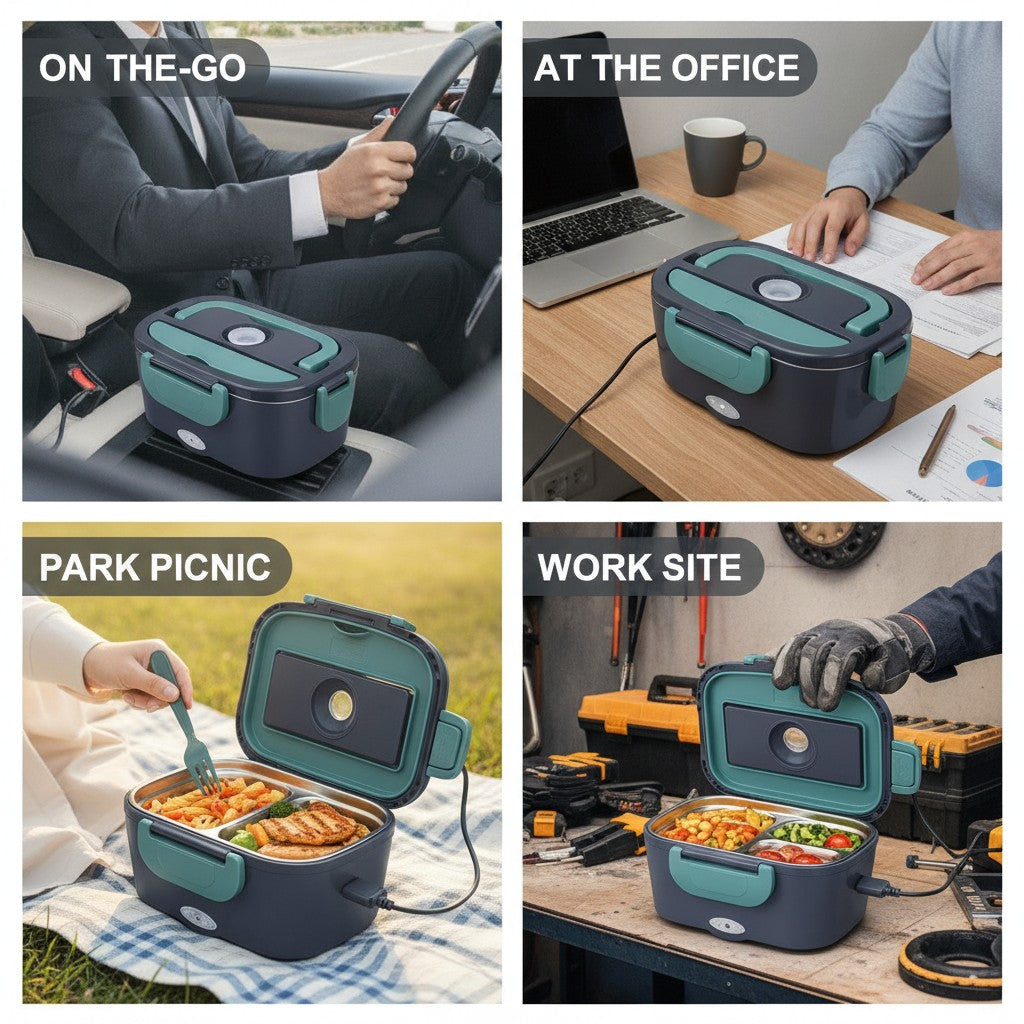 Electric Heated Lunch Box, 60W Dual-Voltage Portable Food Warmer for Work & Travel benefits