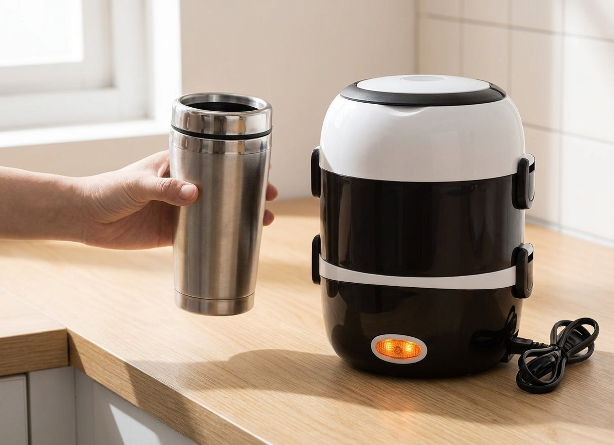 Lunch Box Electric Food Warmer Portable Electric Cooker Black White - scale