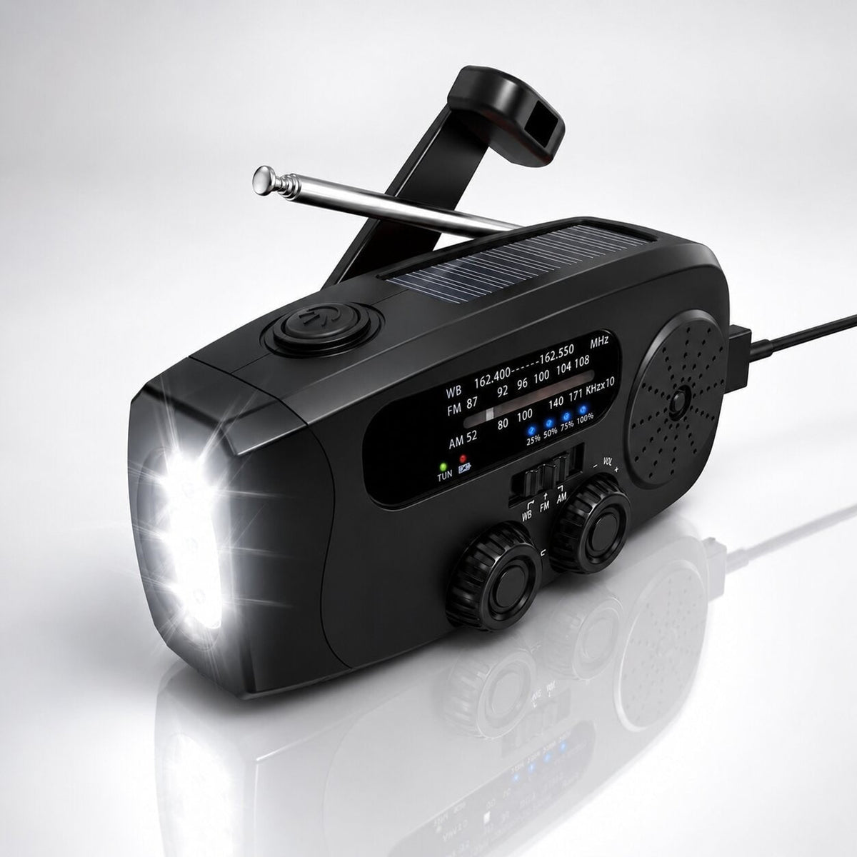 Emergency Radio With Hand Crank Solar Panel Flashlight And Sos Alarm - Image 3