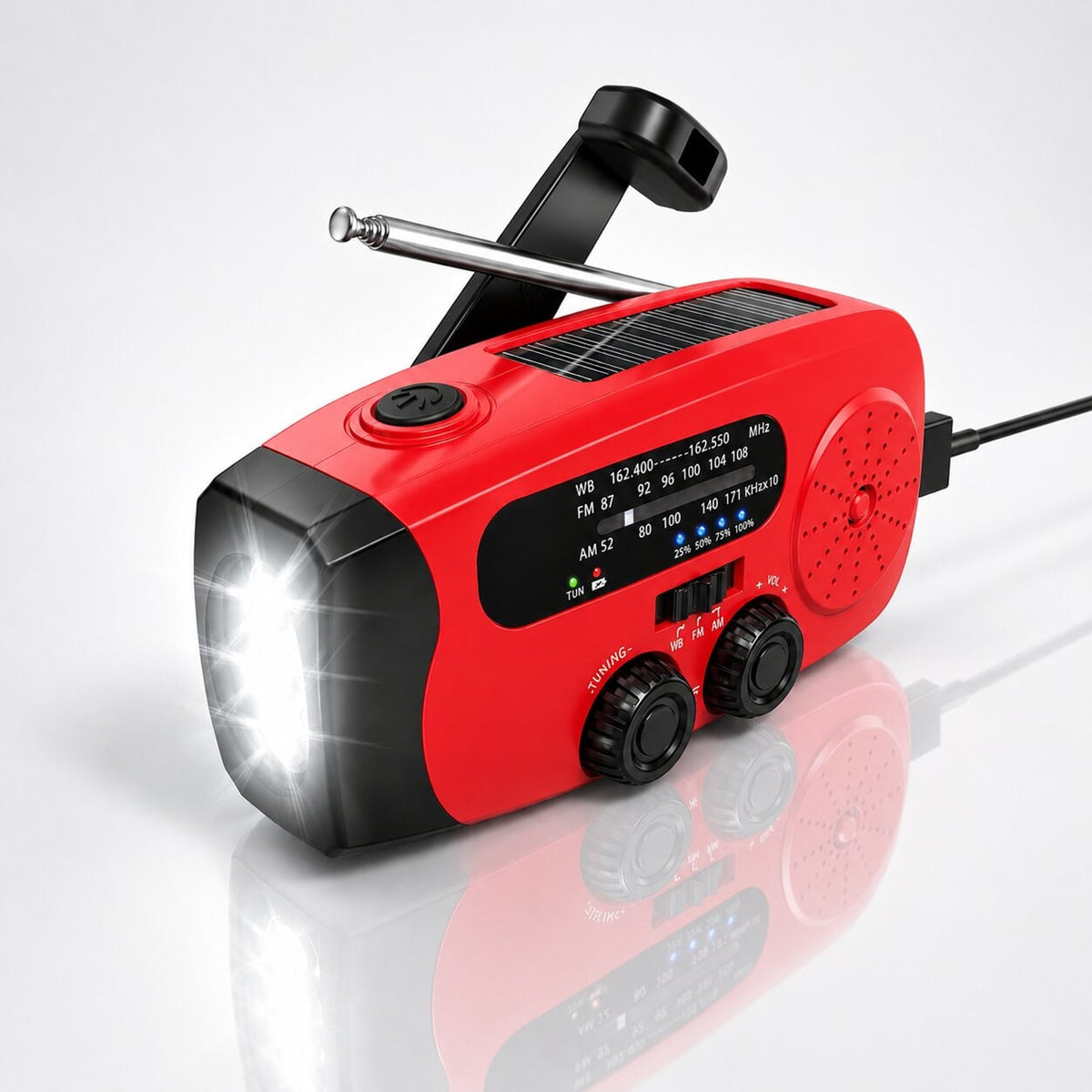 Emergency Radio With Hand Crank Solar Panel Flashlight And Sos Alarm - Image 2