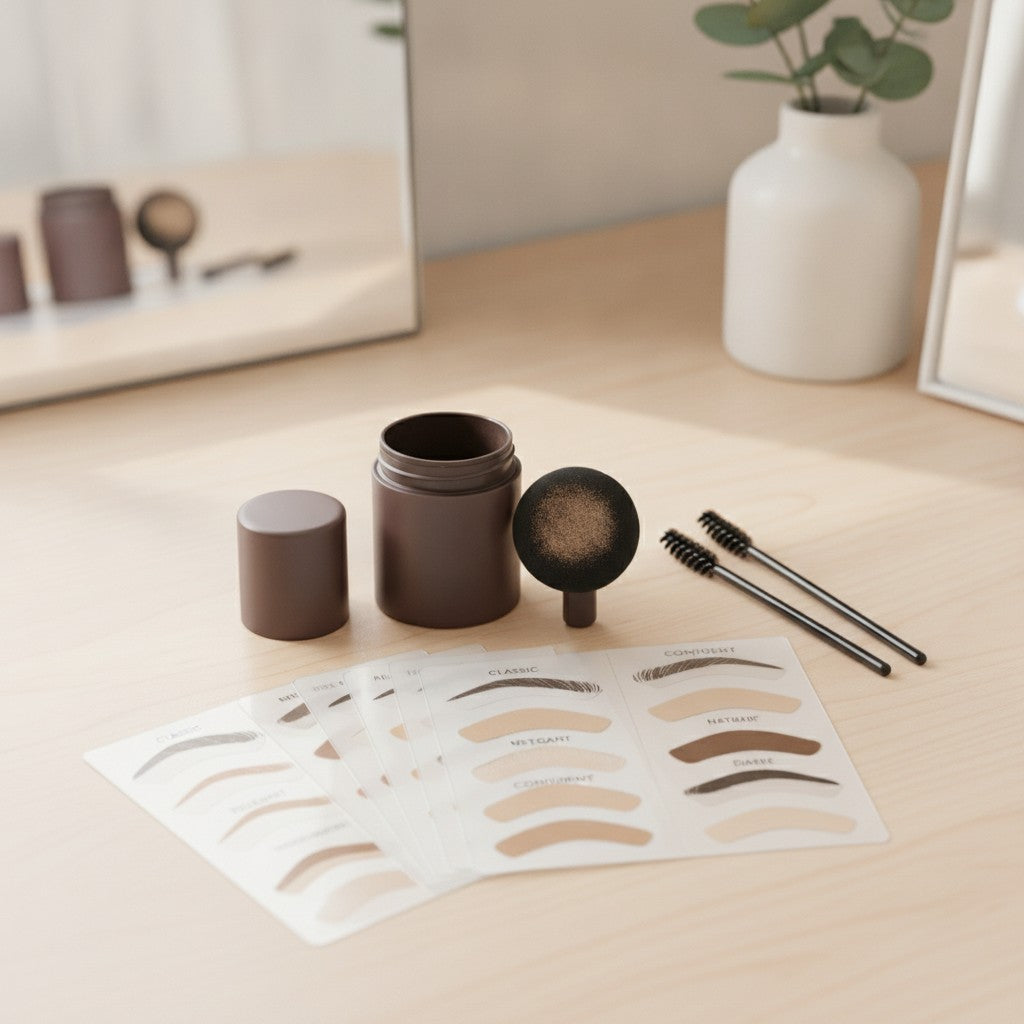 eyebrow stamp kit in use, lifestyle scene