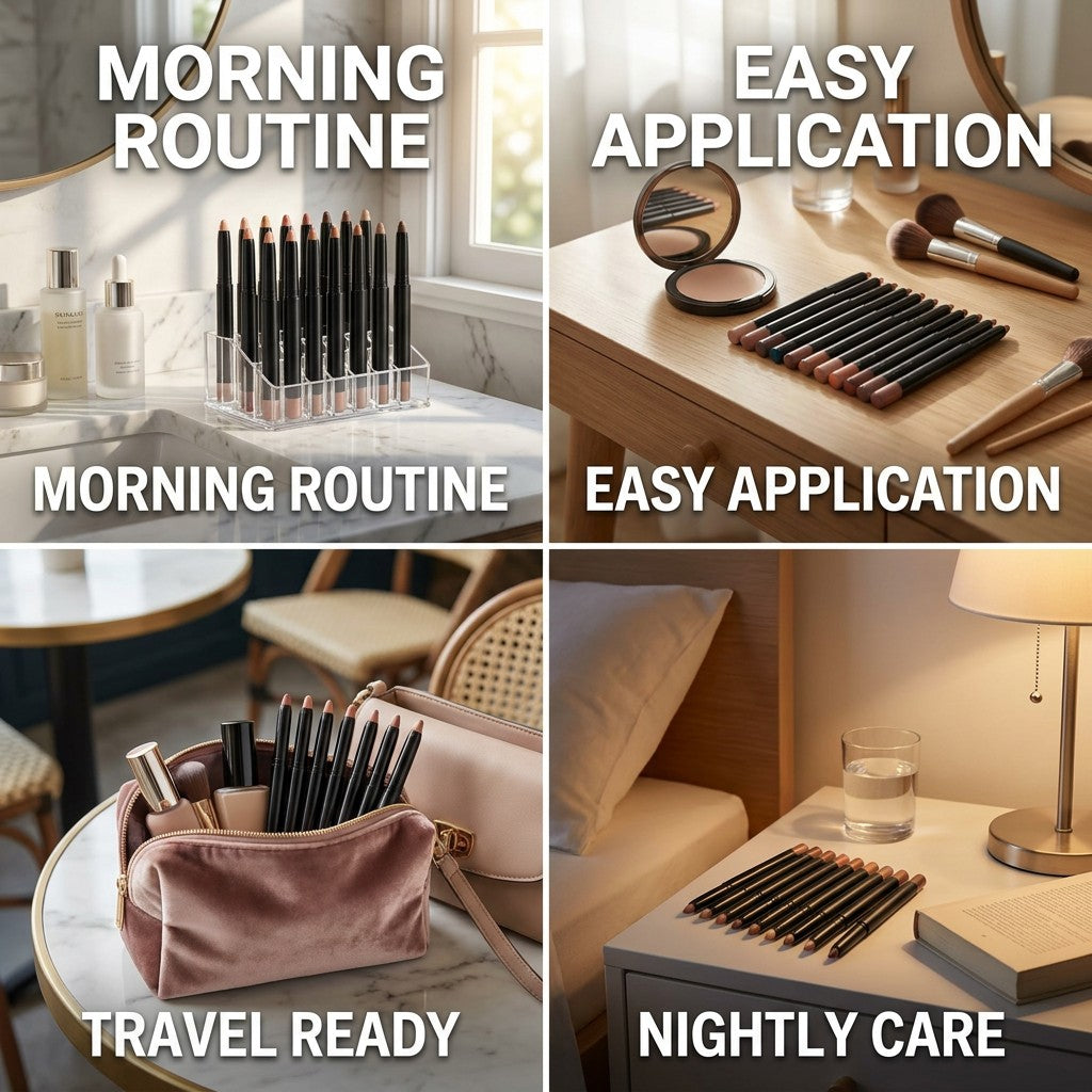 eyeshadow stick pen set in a daily routine