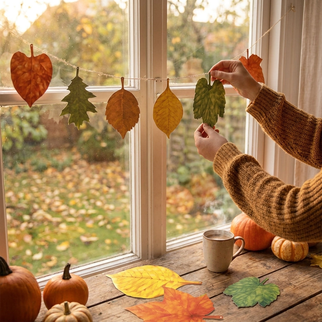 Fall Decor Home Decorations Assorted Leaves Garland Banner - in-use