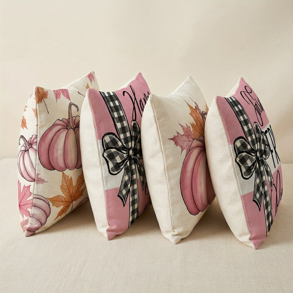 Fall Decor Decor Pillow Covers Sofa Cushion Covers Pink Pumpkin Linen - angle