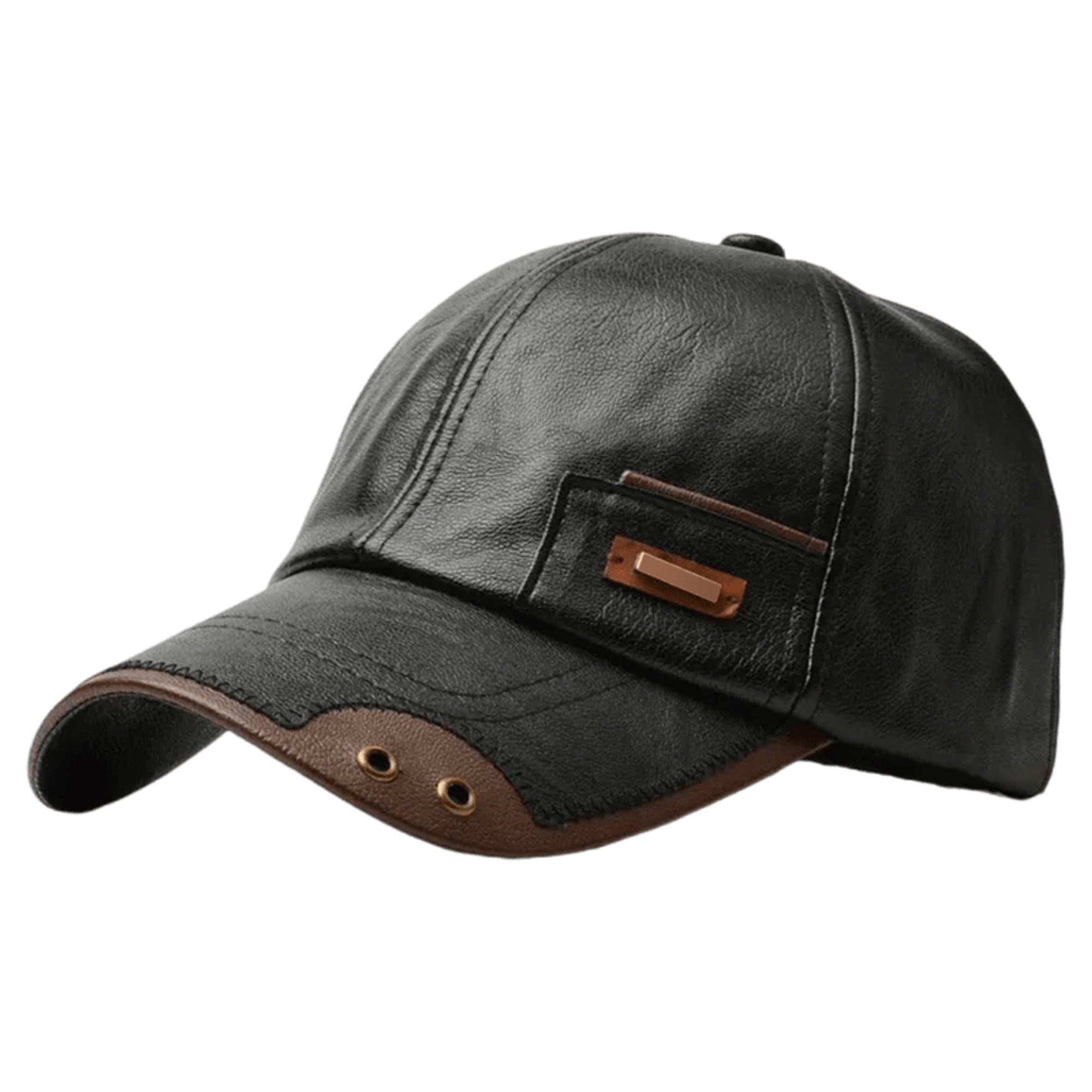 Faux Leather Baseball Cap With Decorative Accents And Metal Eyelets - Image 1