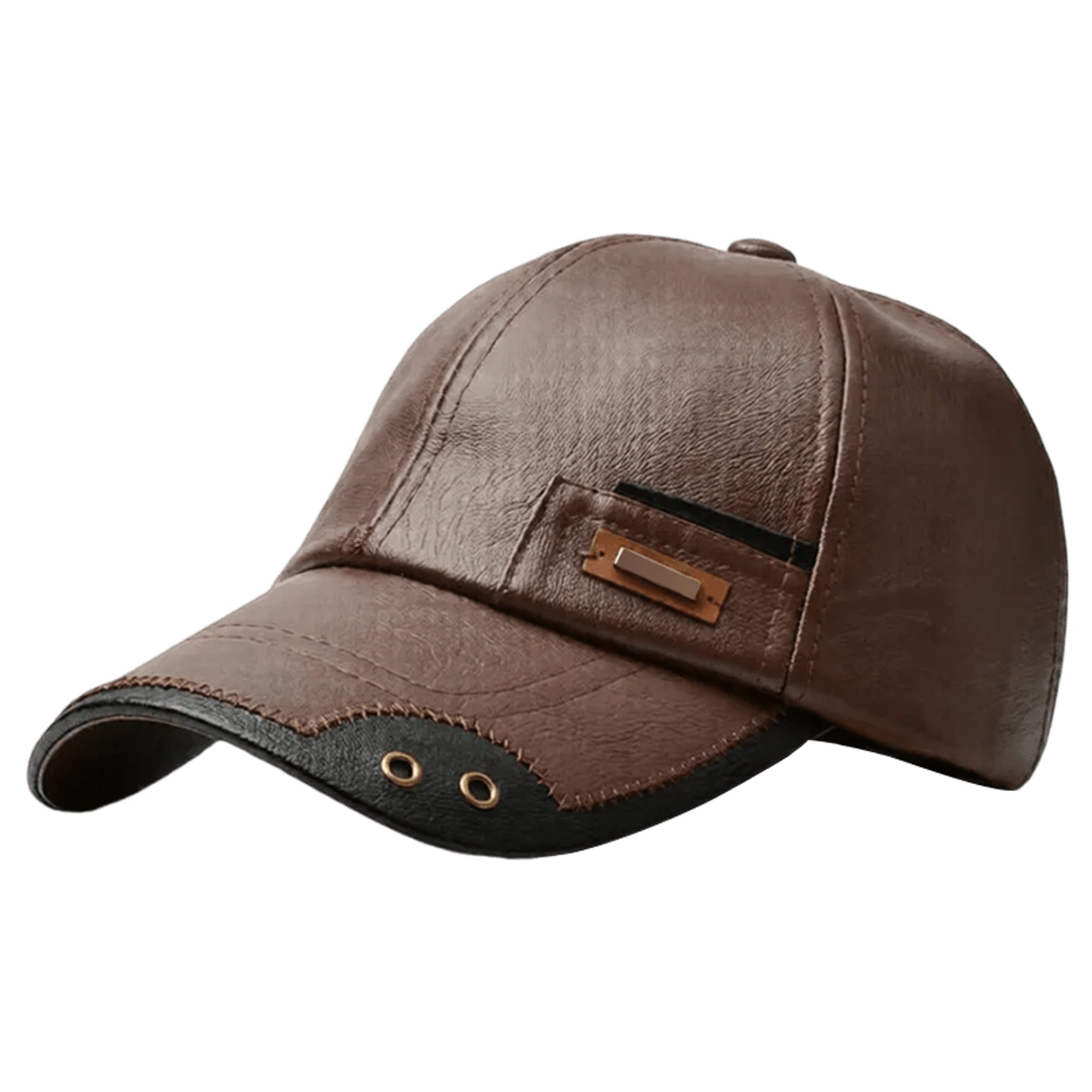 Faux Leather Baseball Cap With Decorative Accents And Metal Eyelets - Image 3
