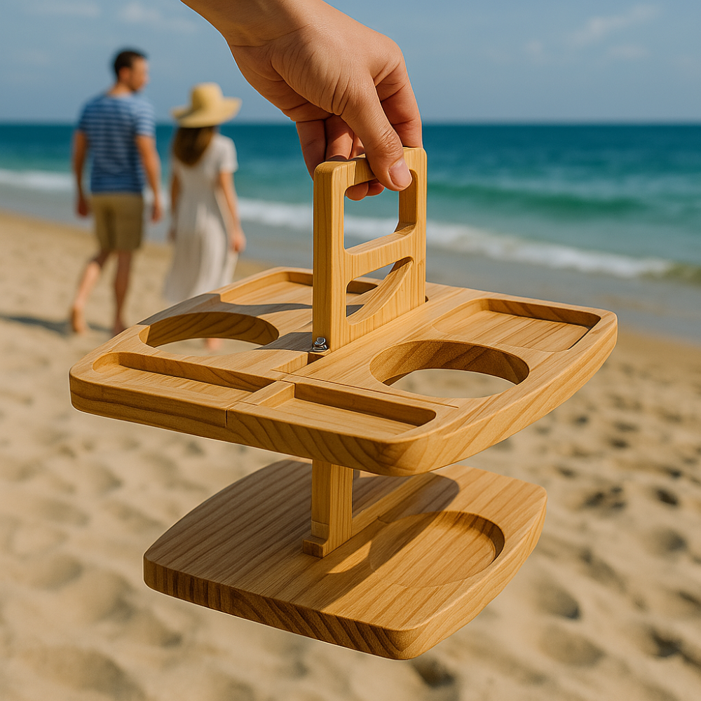 Foldable Picnic Table Outdoor Wooden Wine Bottle Holder Collapsible - Image 8