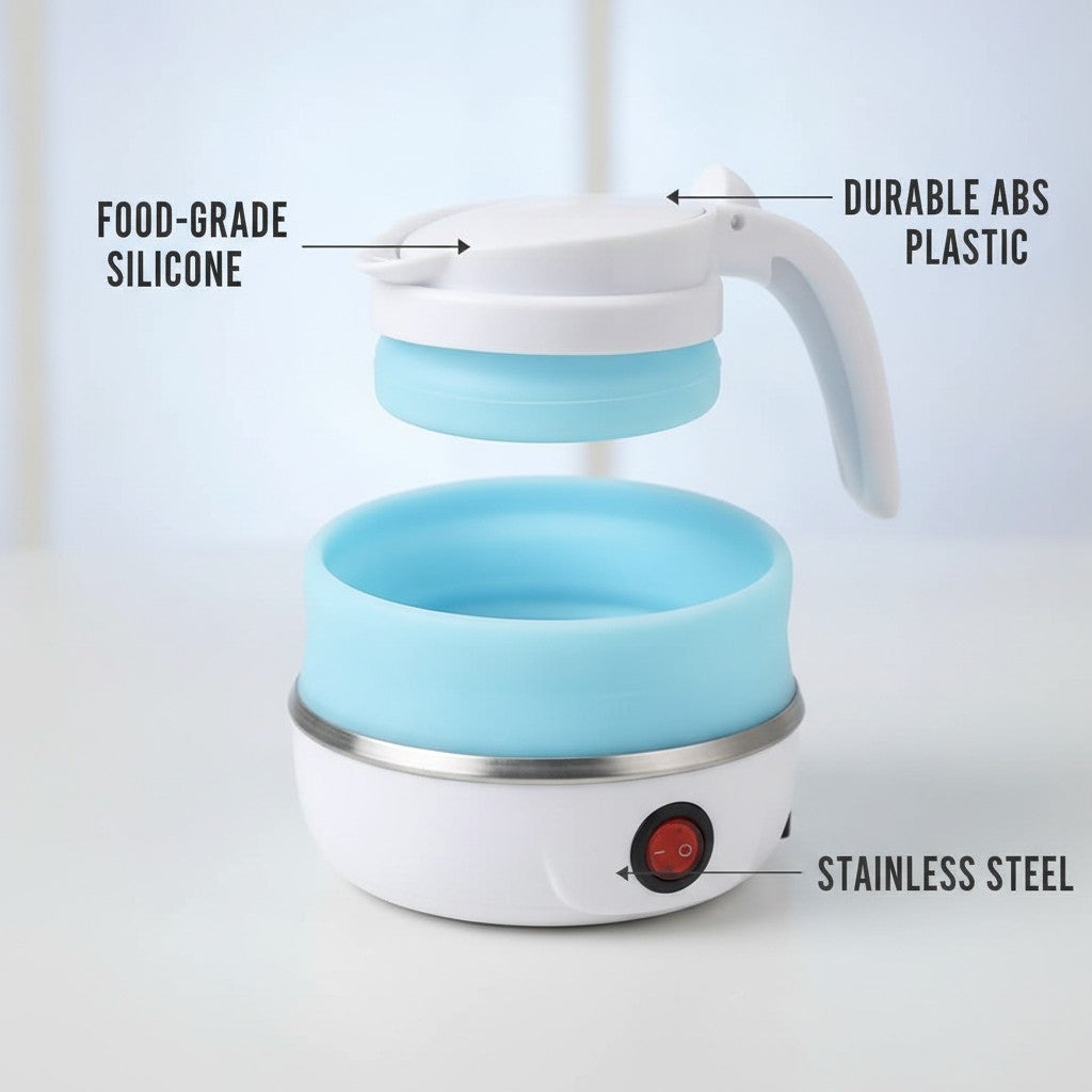 folding electric kettle close-up construction and materials