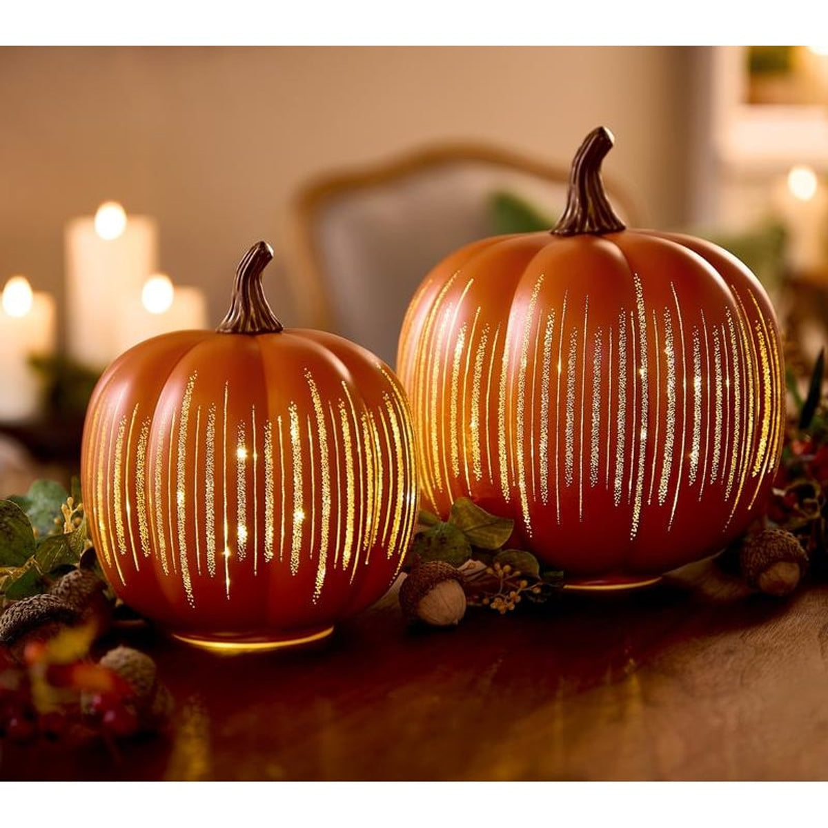 Galaxy Projection Pumpkin Hand-Blown Venetian Glass With Rotating Starry Night Light - Image 1