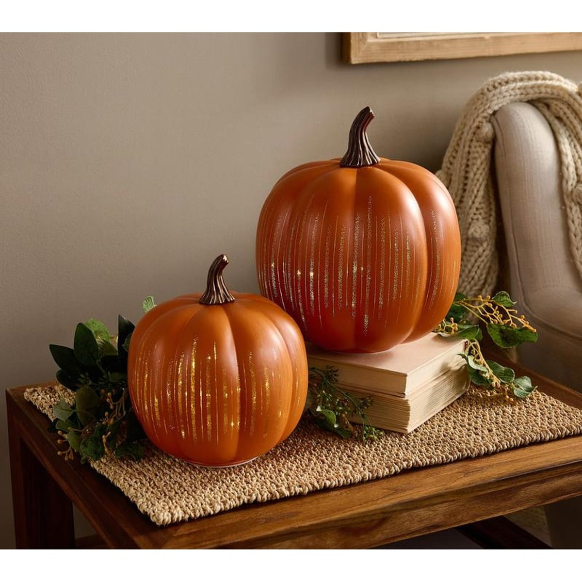 Galaxy Projection Pumpkin Hand-Blown Venetian Glass With Rotating Starry Night Light - Image 2