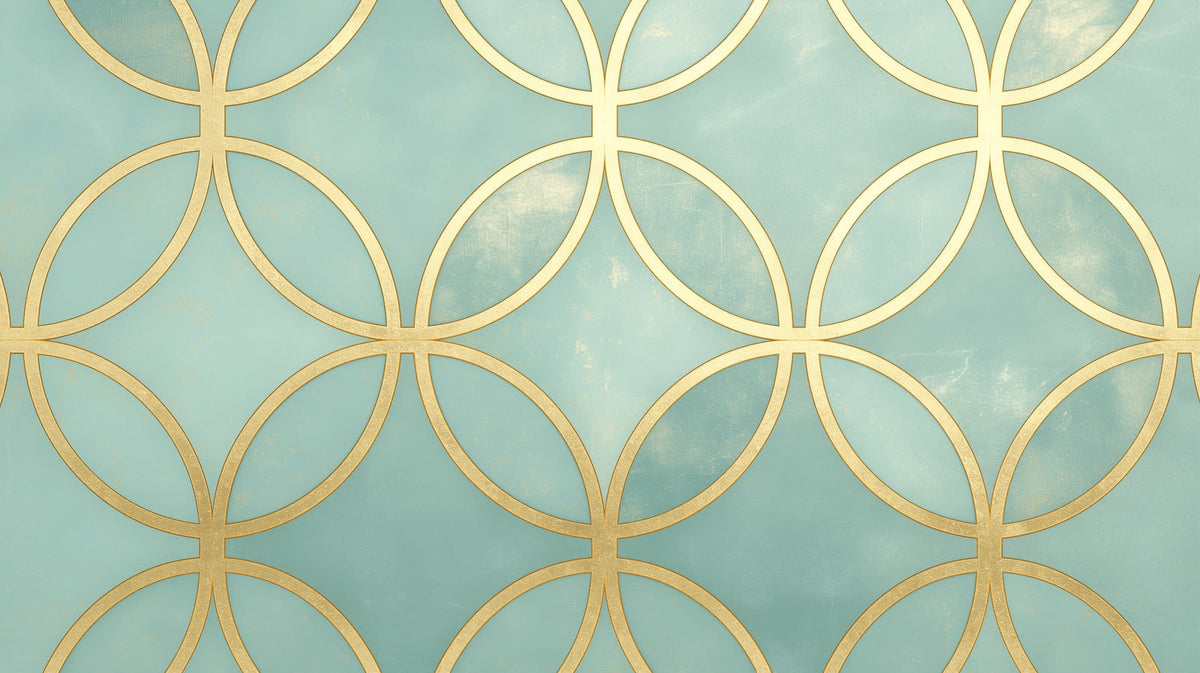 Geometric Mural Wallpaper With Art Deco Gold Circles On Mint Green - Image 2
