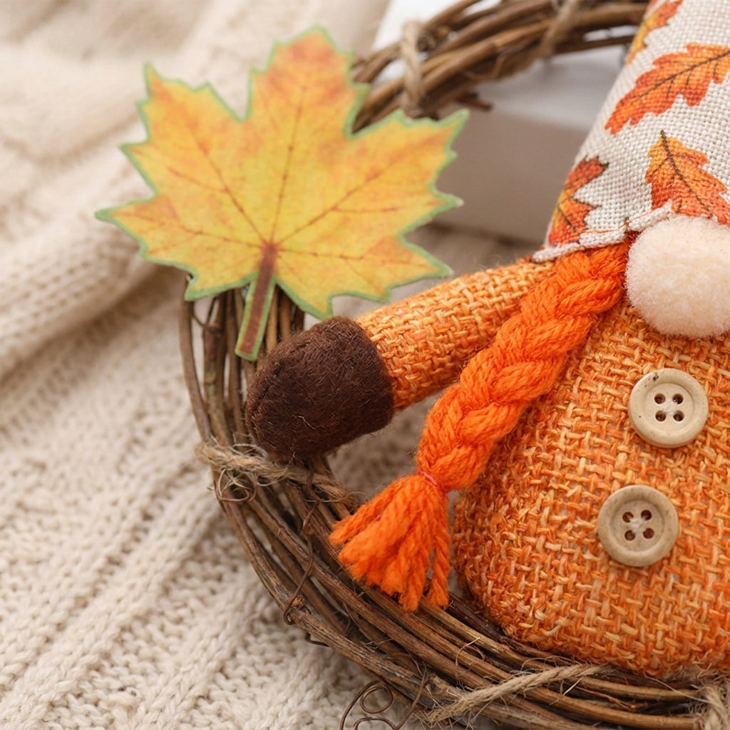 Thanksgiving Decorations Fall Gnome Wreath Autumn Twig Decor - detail