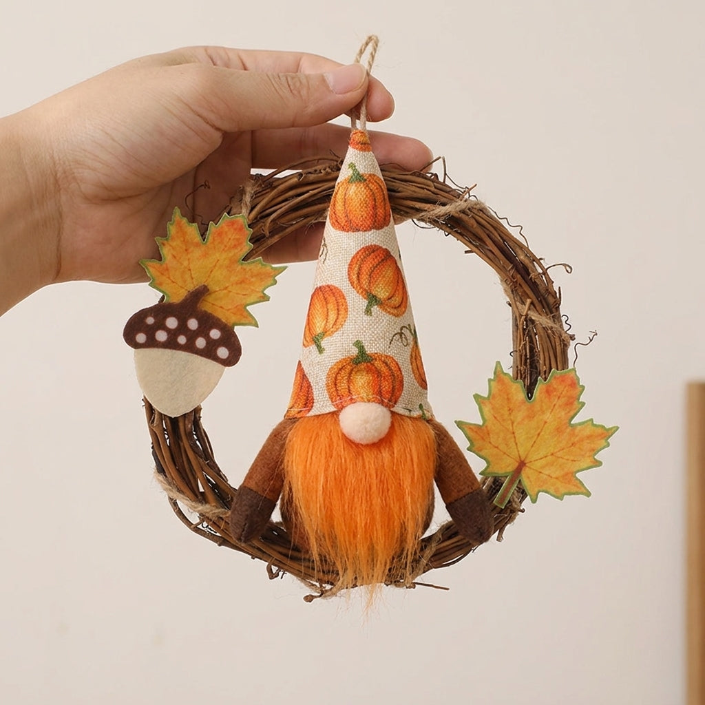 Thanksgiving Decorations Fall Gnome Wreath Autumn Twig Decor - scale