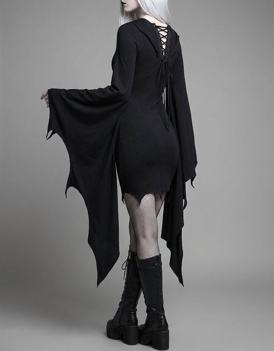 Halloween Costume Gothic Party Dress Women Mini Bell Sleeve - angle