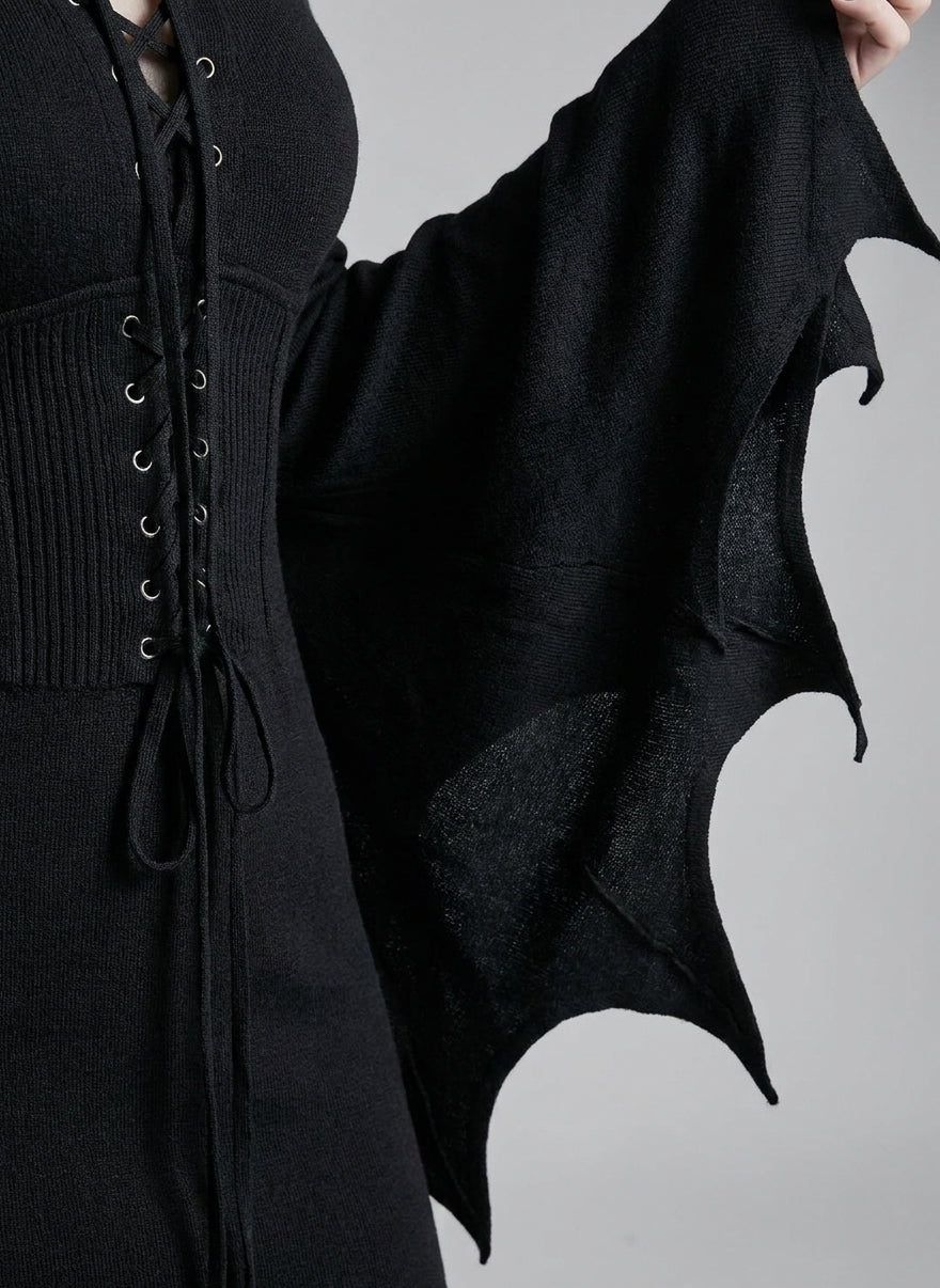 Halloween Costume Gothic Party Dress Women Mini Bell Sleeve - detail