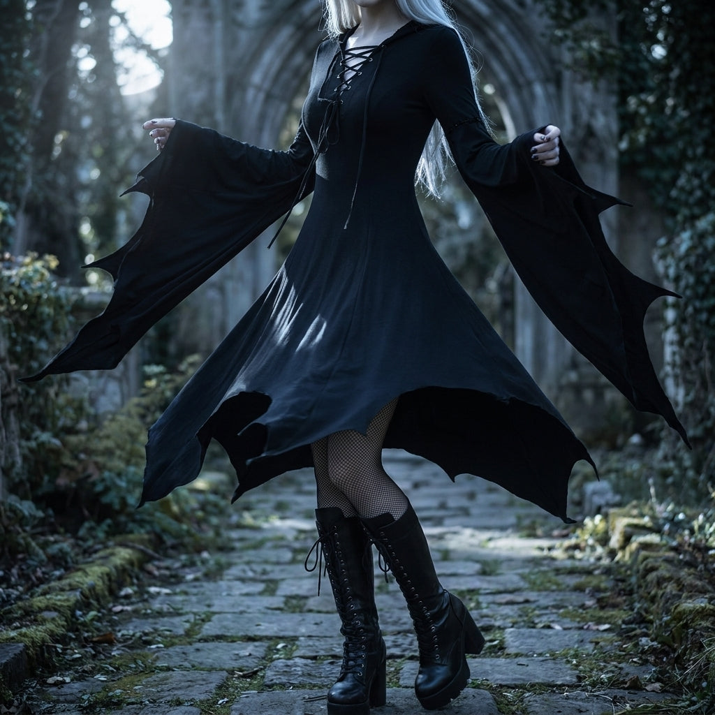 Halloween Costume Gothic Party Dress Women Mini Bell Sleeve - hero