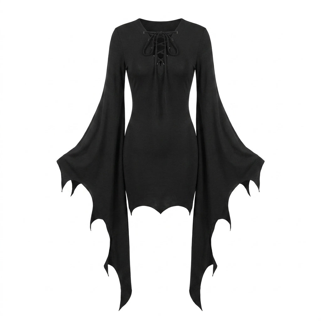 Halloween Costume Gothic Party Dress Women Mini Bell Sleeve - studio