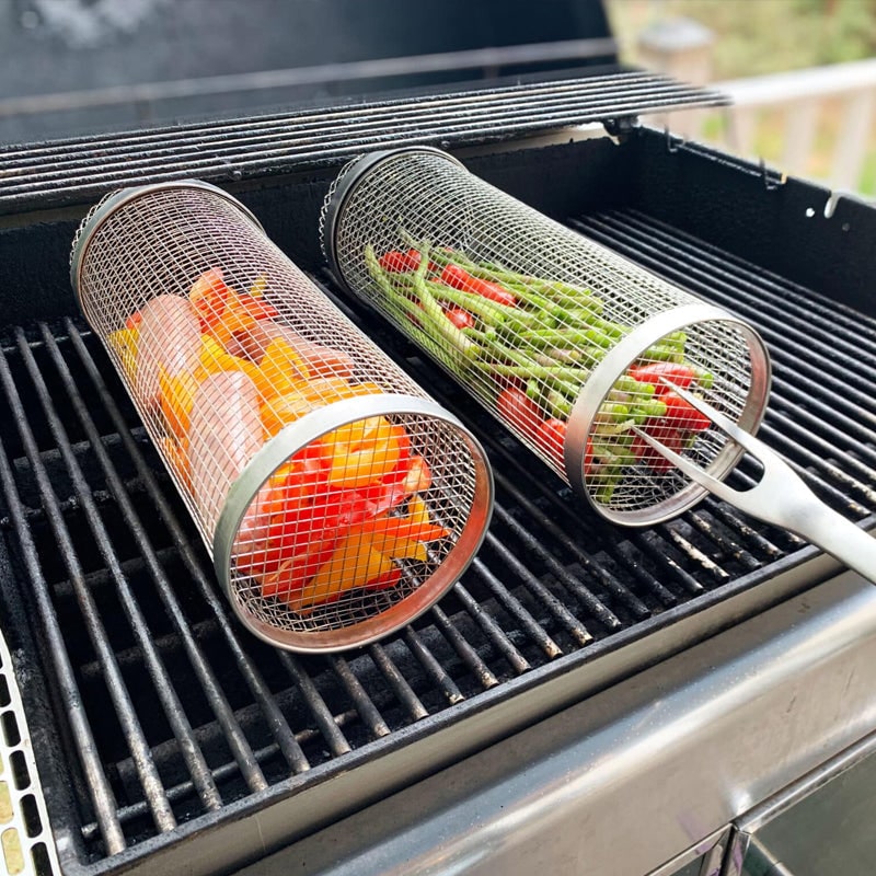 Grill Basket for Vegetables Stainless Steel Grilling Mesh Cylinder - Image 8