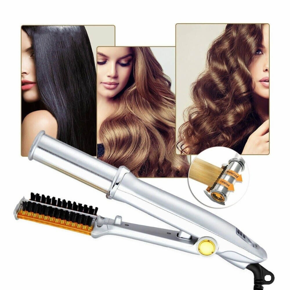 Hair Curler Heated Styler Rotating Barrel Brush Silver Gold Black - Image 1