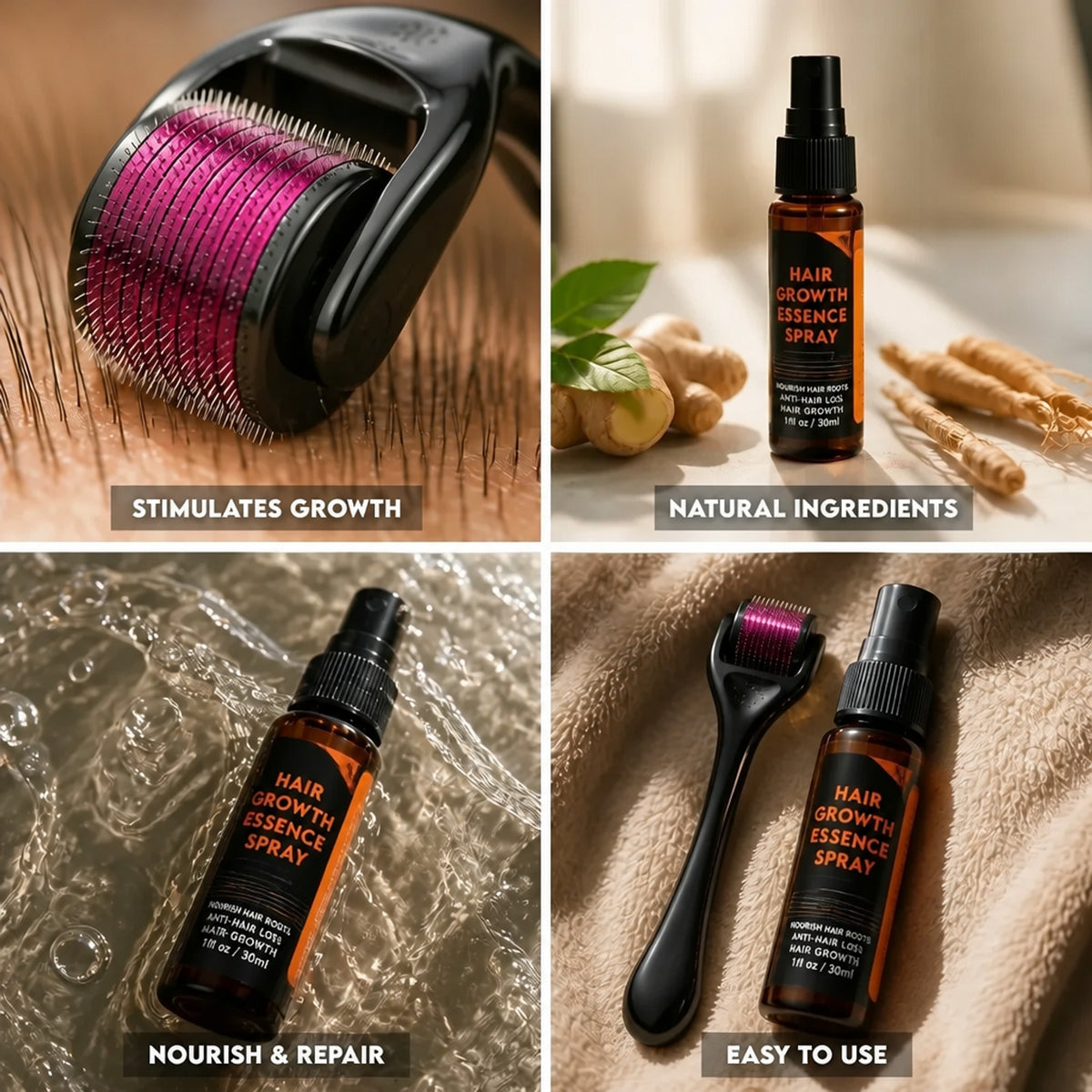 Hair Growth Set With Derma Microneedle Roller And 30ml Natural Essence Oil - Image 4