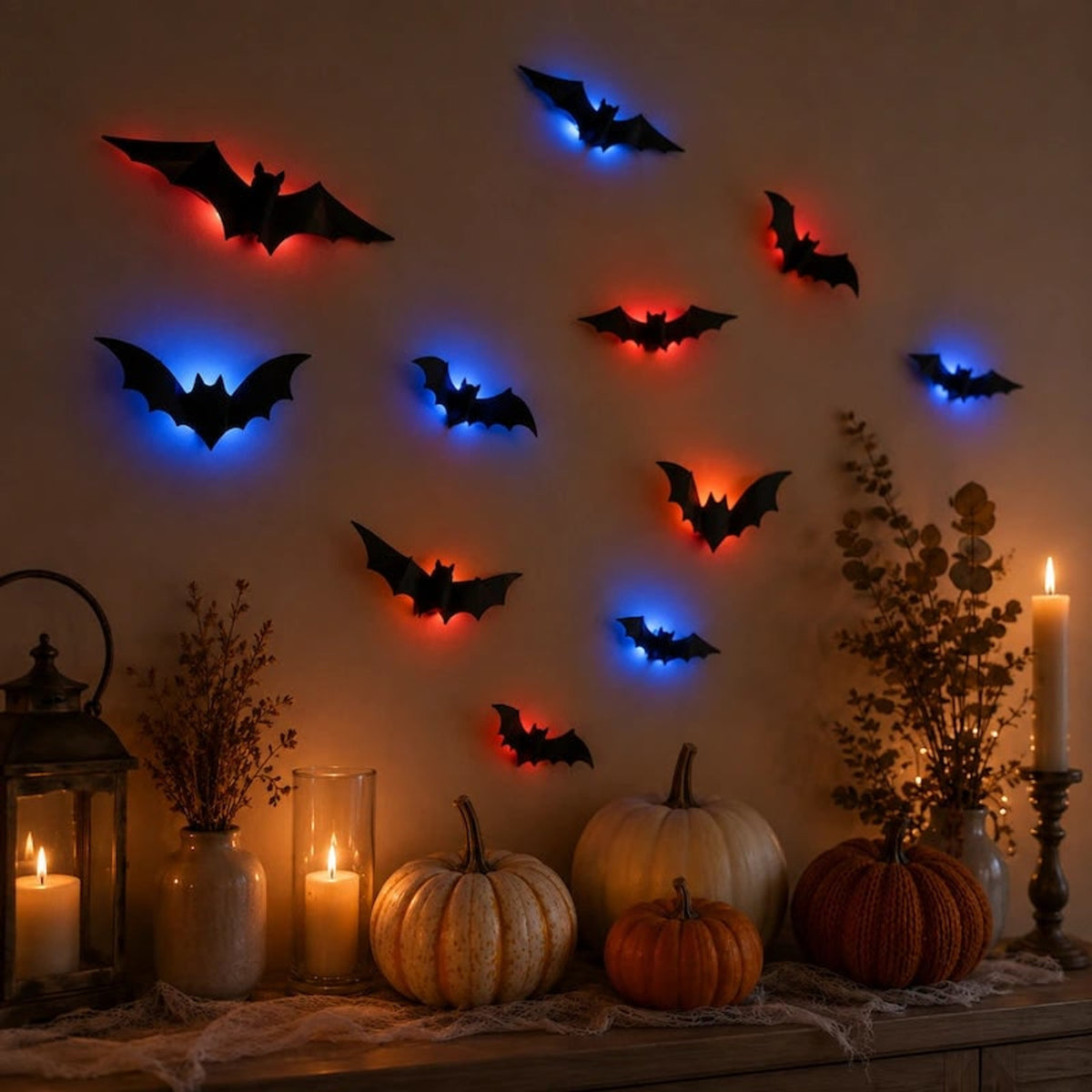 Halloween 3D Bat Swarm Wall Decor With Foldable Wings - Image 1